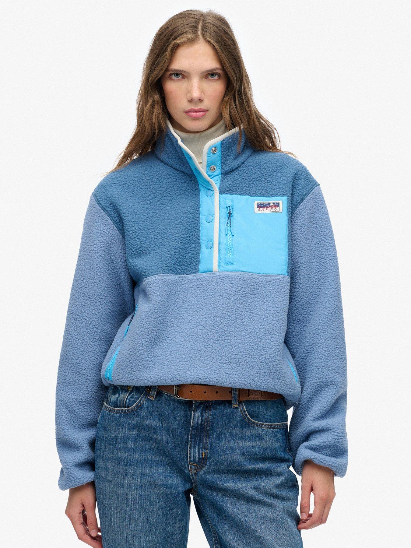 Image 1 of 5 of Superdry Colour Block Fleece Pull Over - Blue