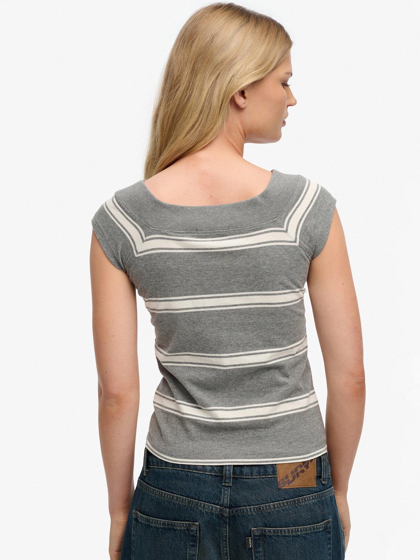  image of superdry-athletic-off-shoulder-striped-top-grey