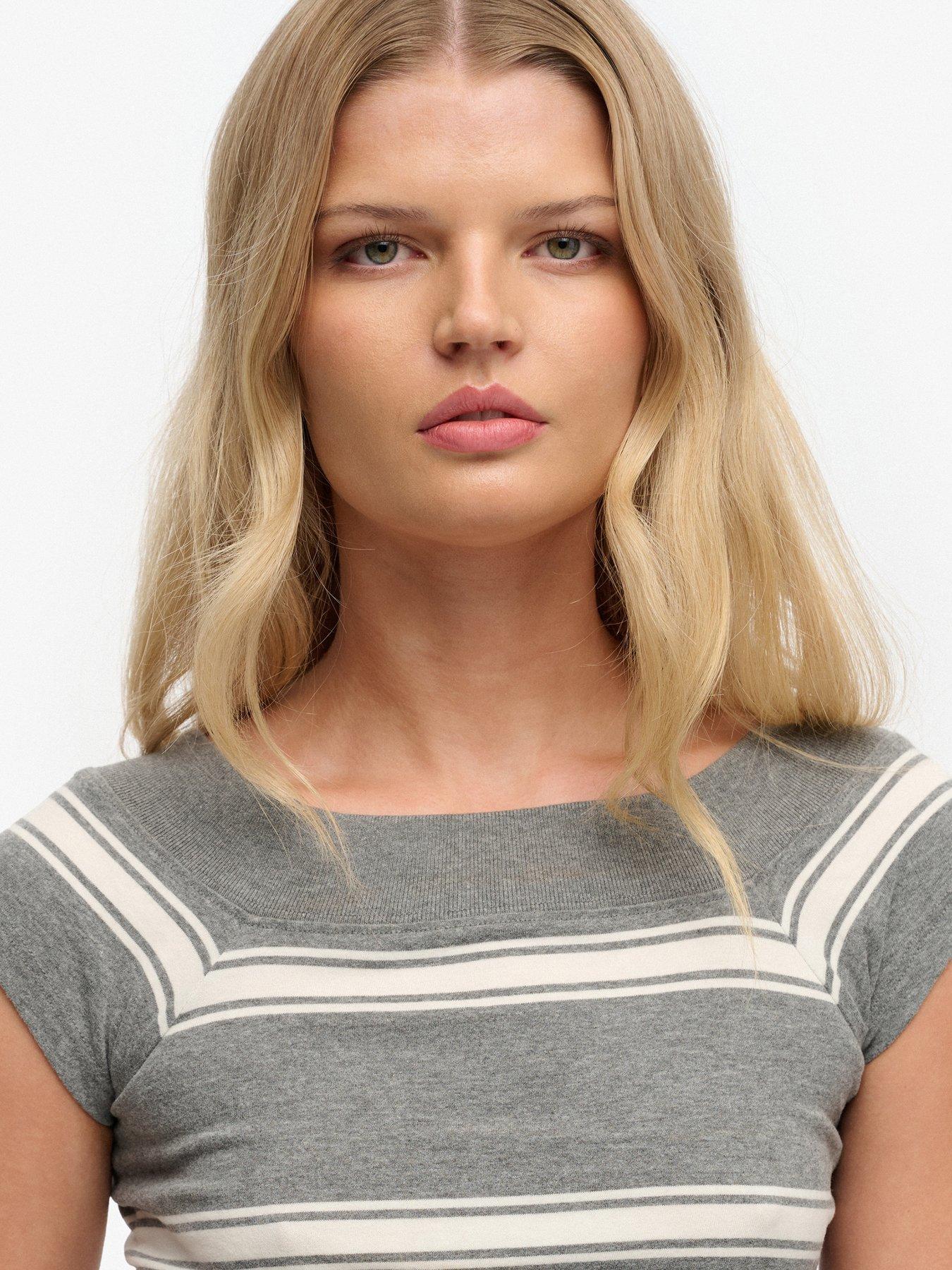  image of superdry-athletic-off-shoulder-striped-top-grey