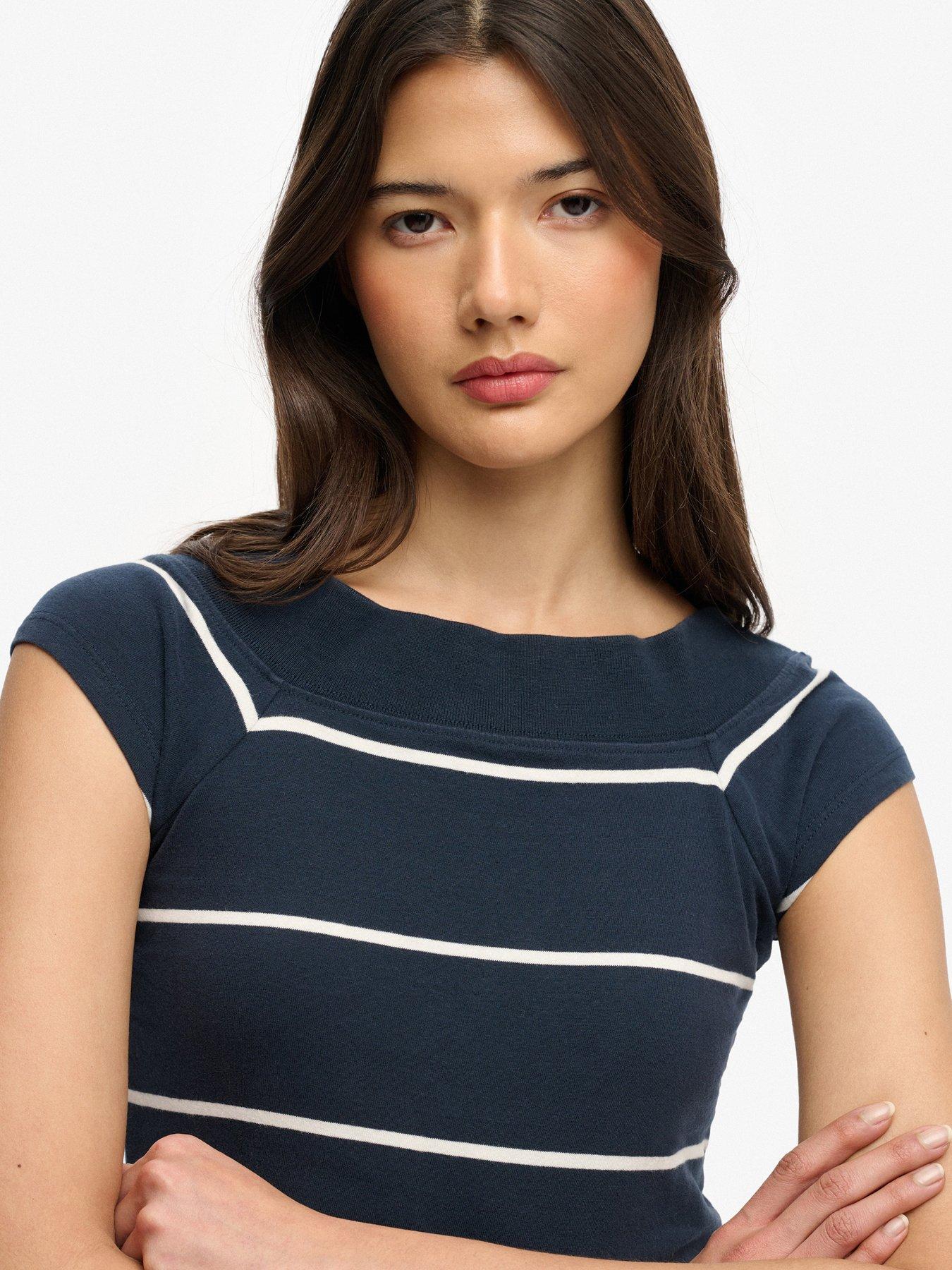 image of superdry-off-shoulder-striped-top-blue
