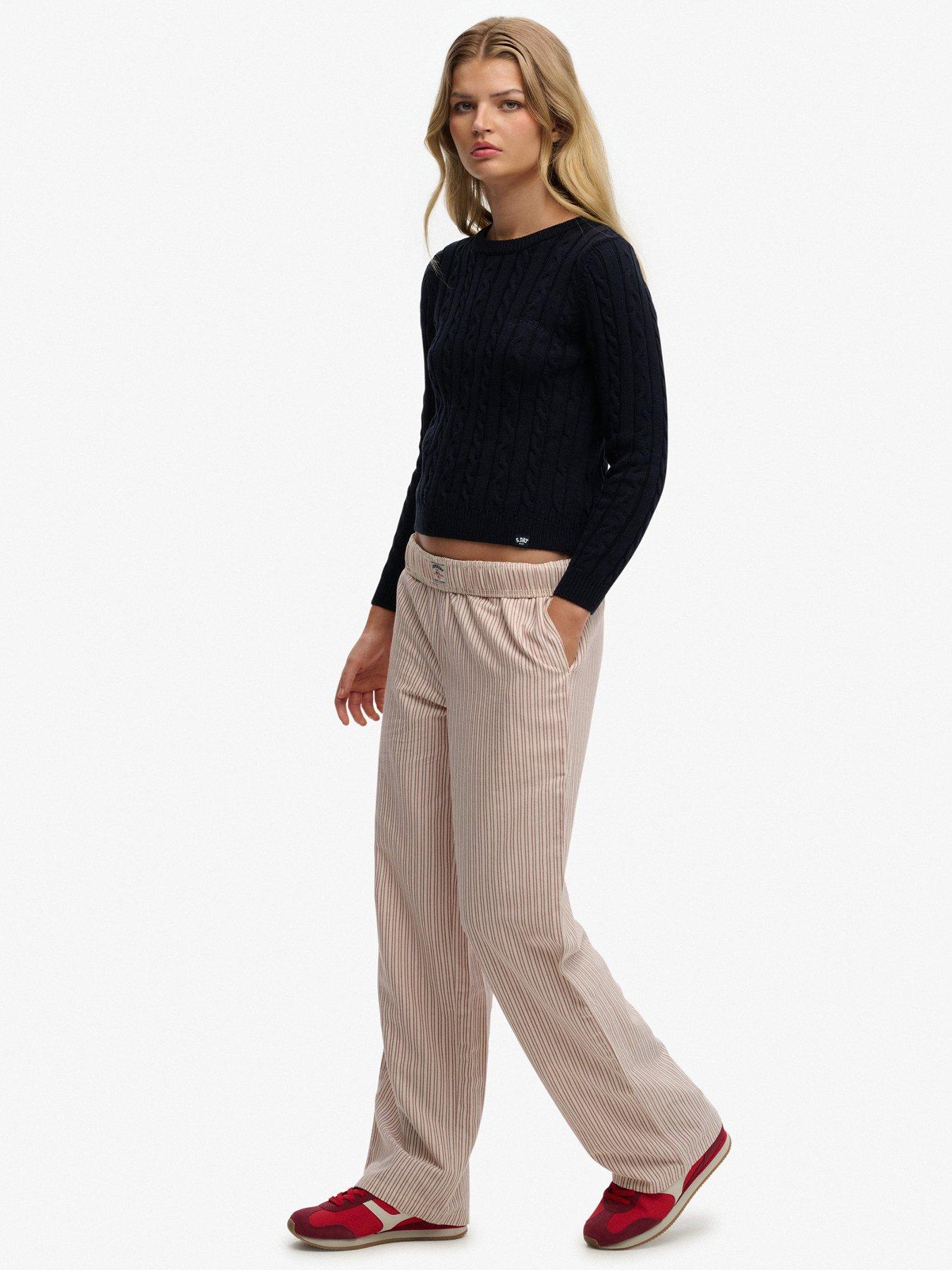  image of superdry-cotton-stripe-elastic-trouser-red