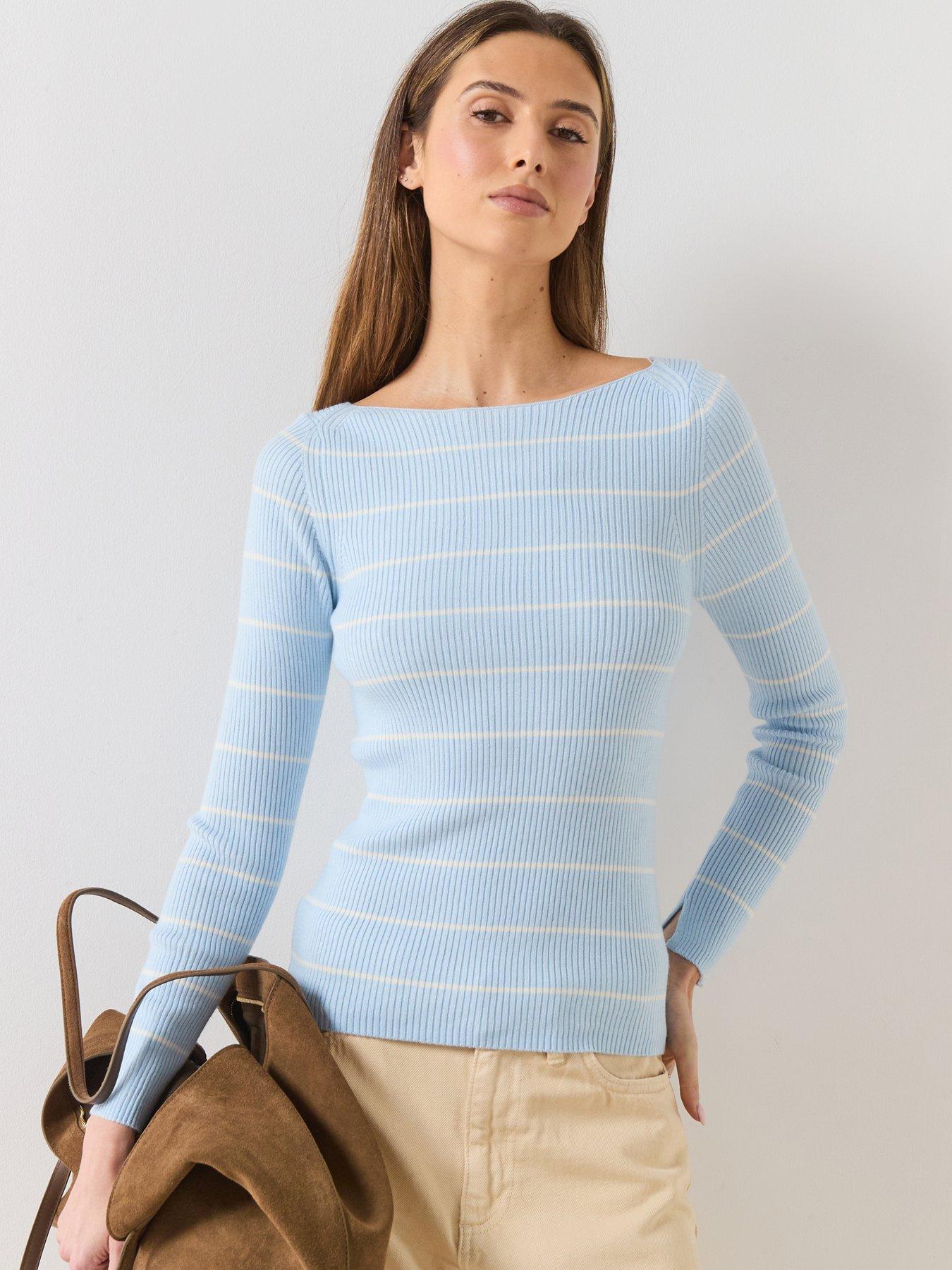 Mango Boat-Neck Knitted Sweater - Blue