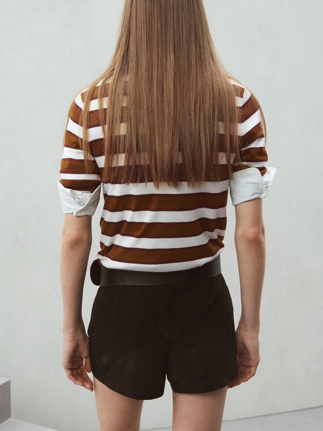  image of mango-short-sleeved-knitted-sweater-brown