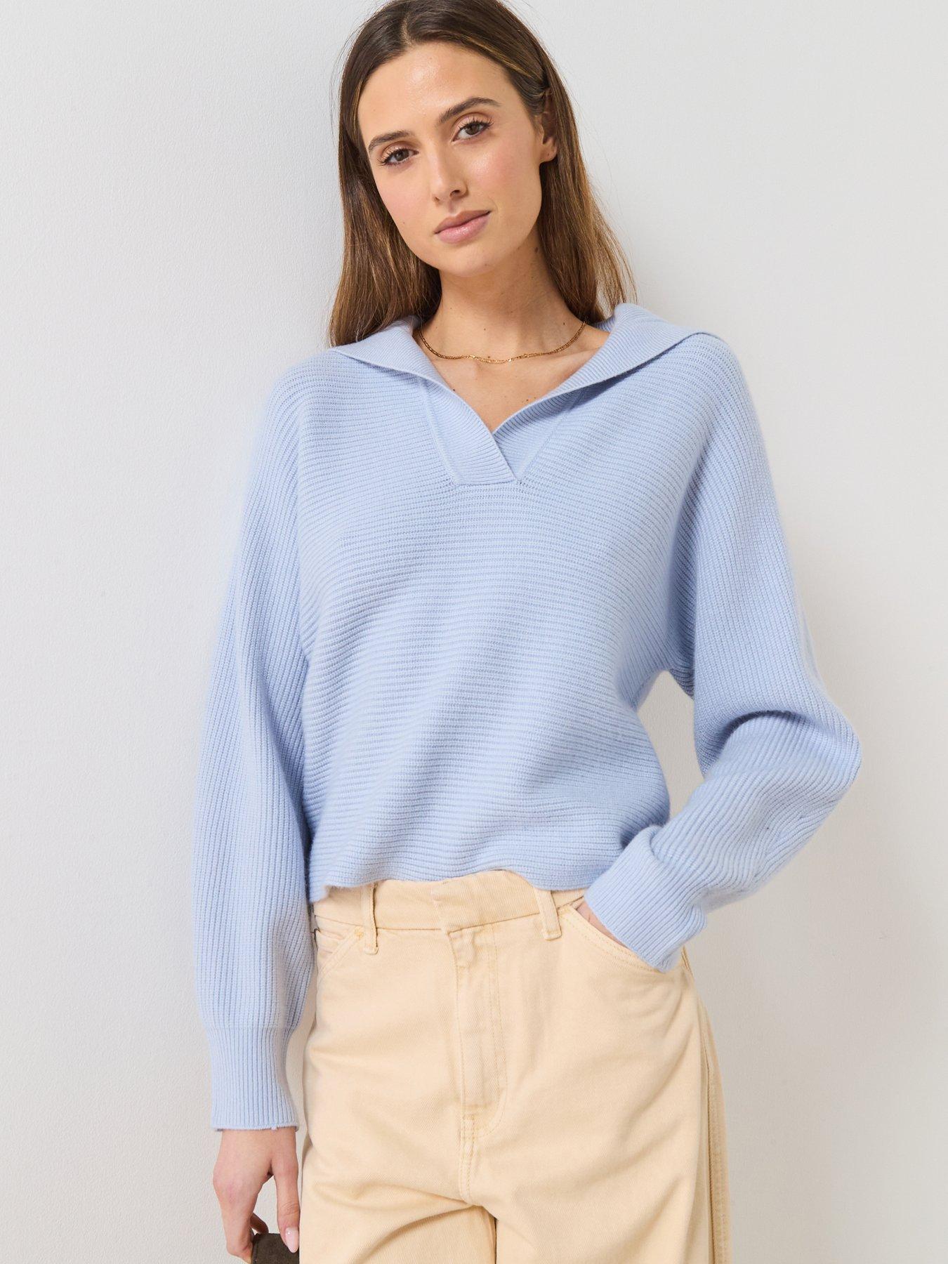 Mango V-Neck Knit Sweater - Blue