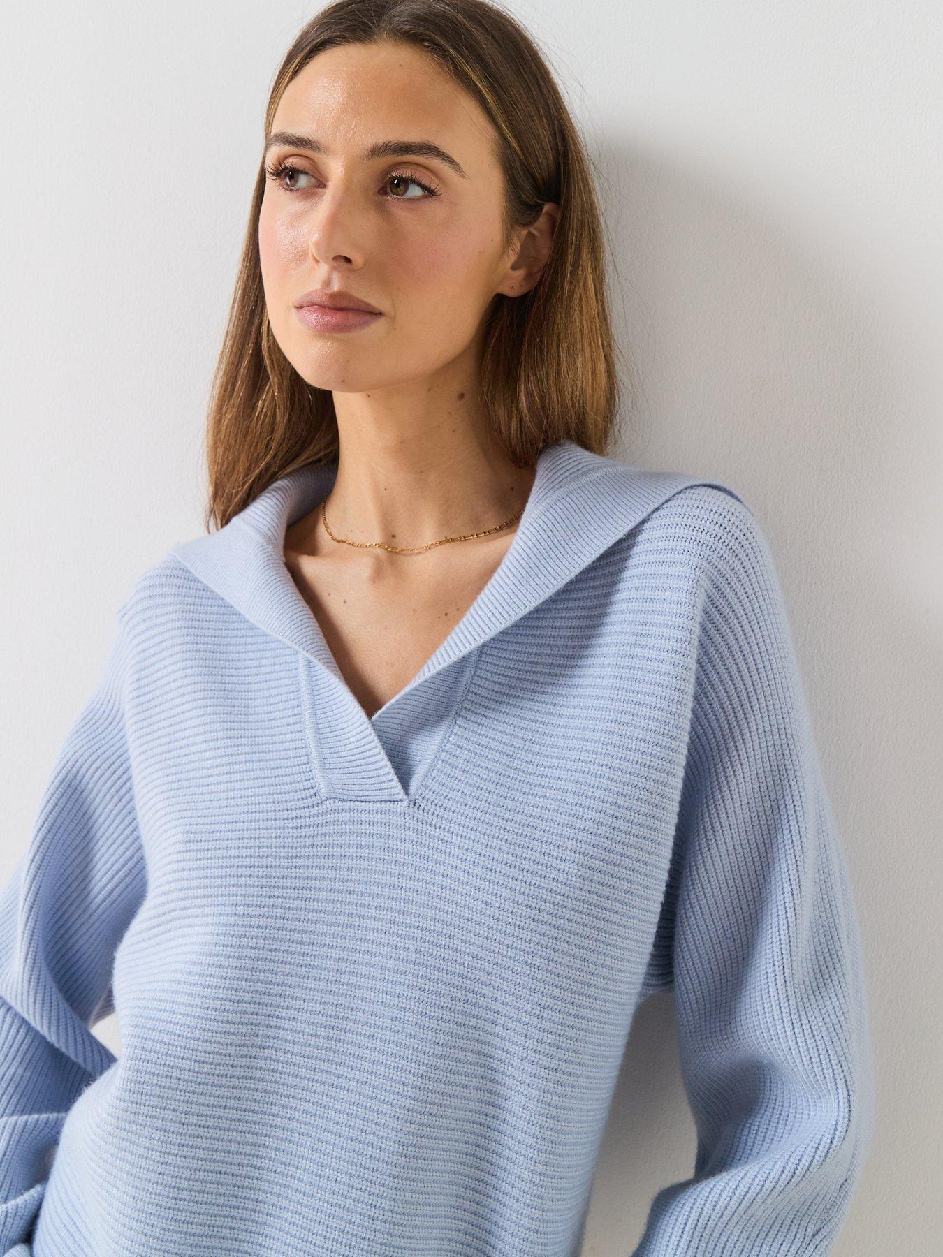  image of mango-v-neck-knit-sweater-blue