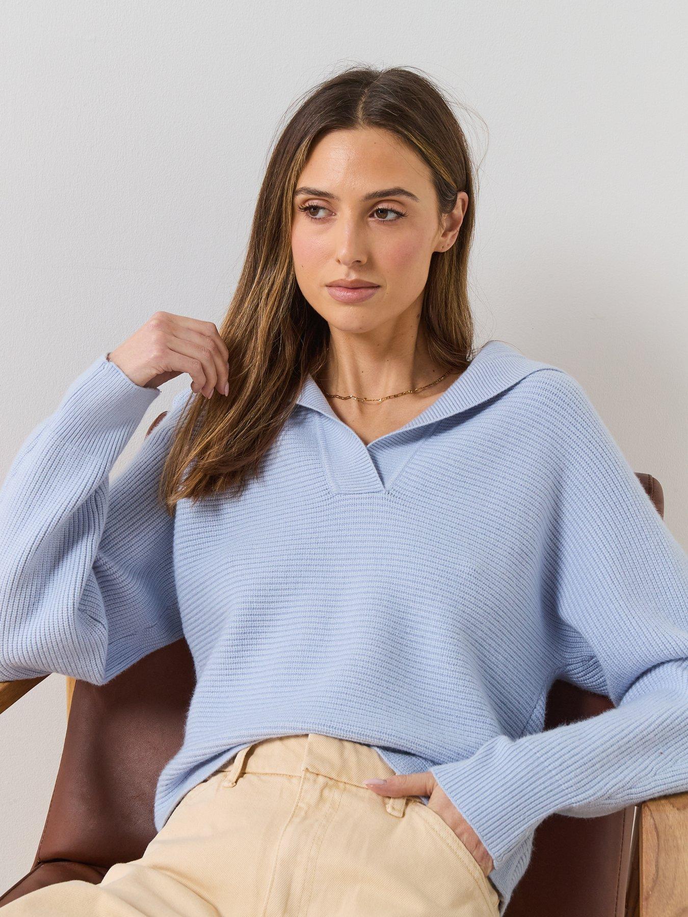  image of mango-v-neck-knit-sweater-blue