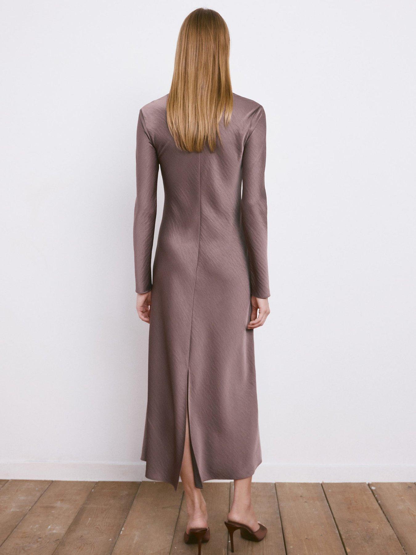 Image 2 of 6 of Mango Long Satin Textured Dress - Purple