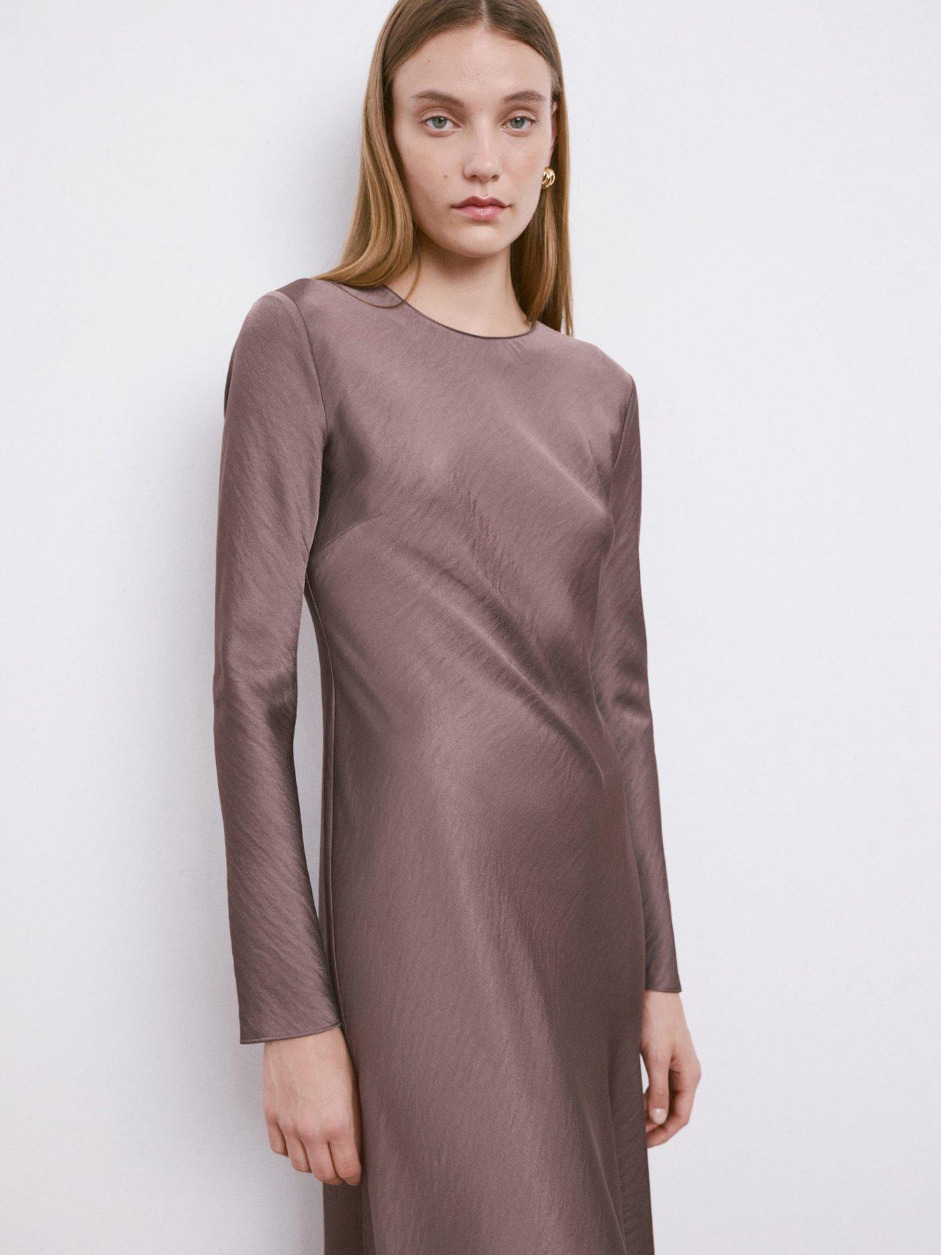 Image 4 of 6 of Mango Long Satin Textured Dress - Purple