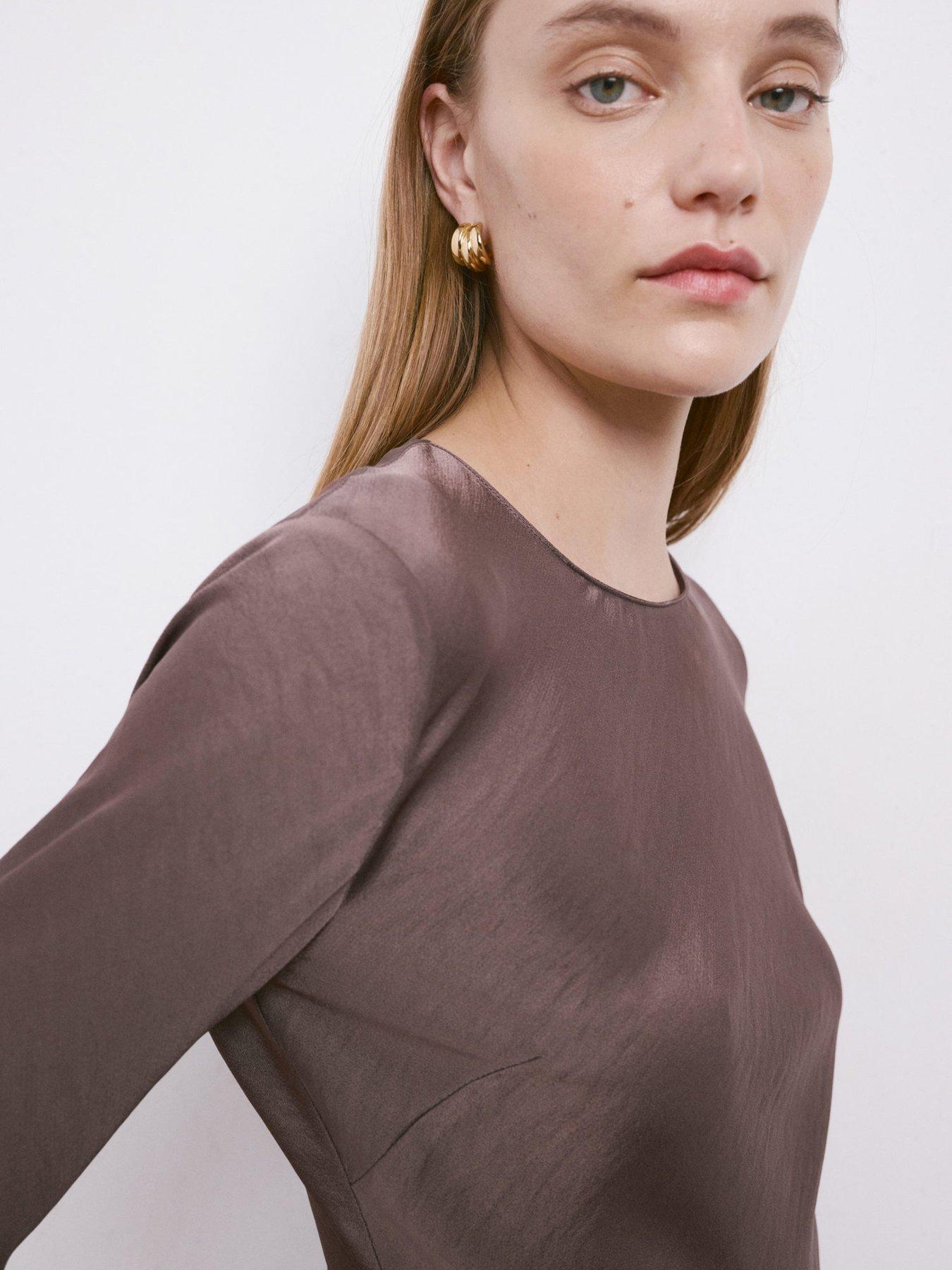 Image 6 of 6 of Mango Long Satin Textured Dress - Purple