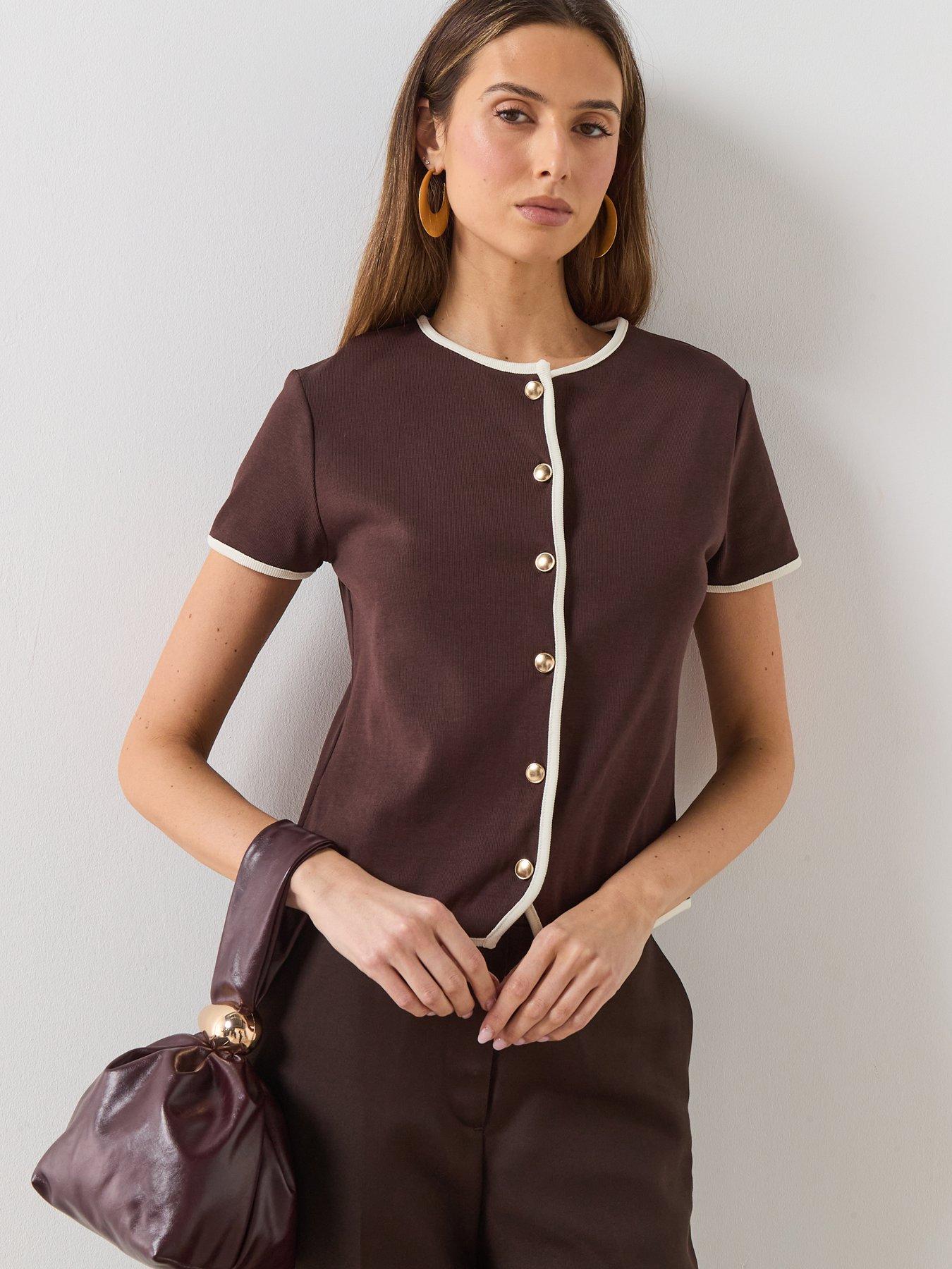 front image of mango-portbi-top-brown
