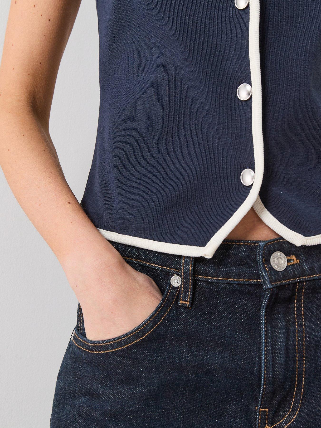Image 4 of 6 of Mango Buttoned Cotton T-shirt - Blue