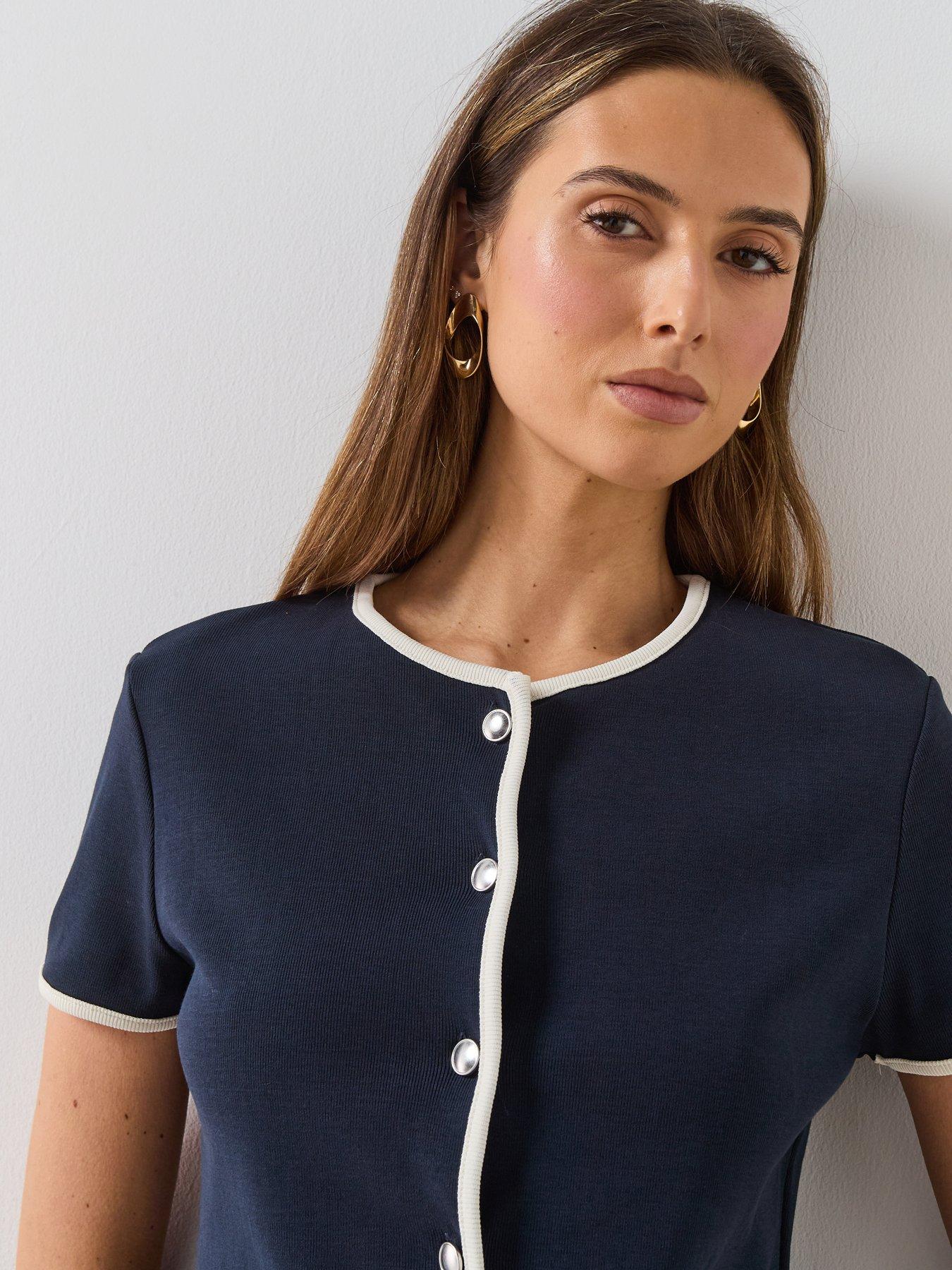 Image 6 of 6 of Mango Buttoned Cotton T-shirt - Blue