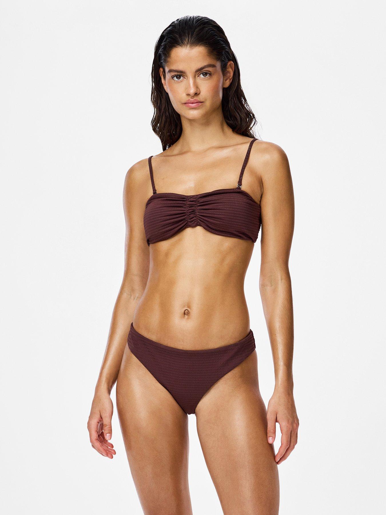 PIECES Kaya Seersucker Bikini Brief - Brown