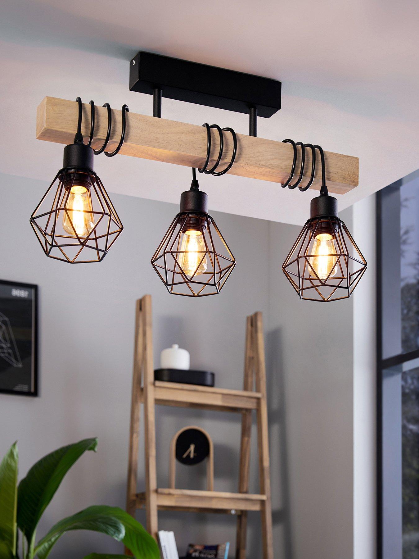 Eglo Townshend 5 Black/natural Wood 3-light Ceiling Pendant