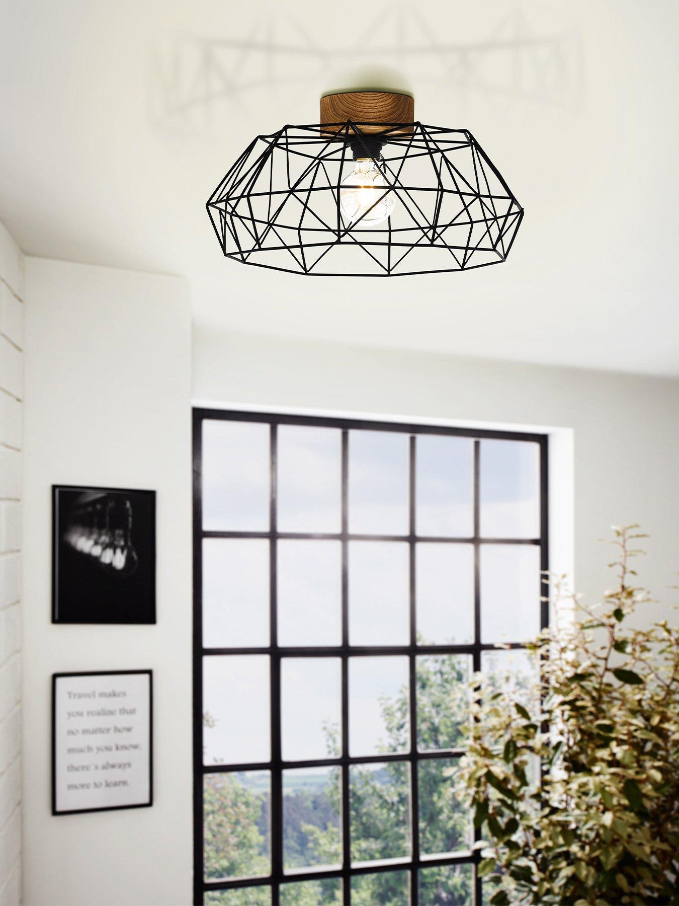 Eglo Padstow Black And Natural Metal/wood Ceiling Light (d) 45.5cm