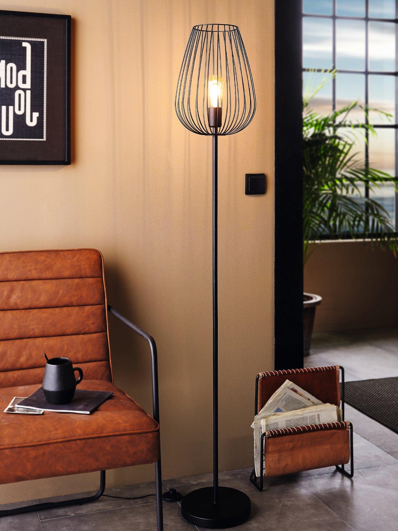 Eglo Newtown 1-light Vintage Caged Floor Lamp In Black