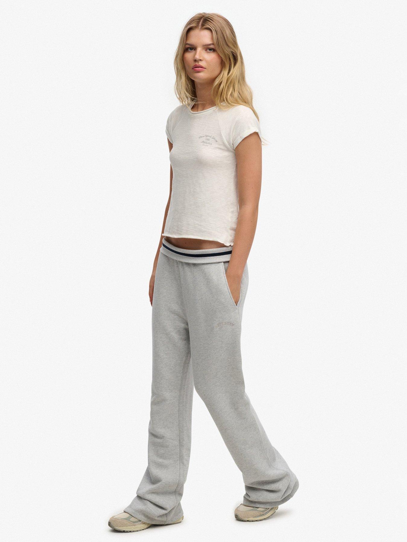  image of superdry-essential-logo-low-rise-flare-jogger-grey