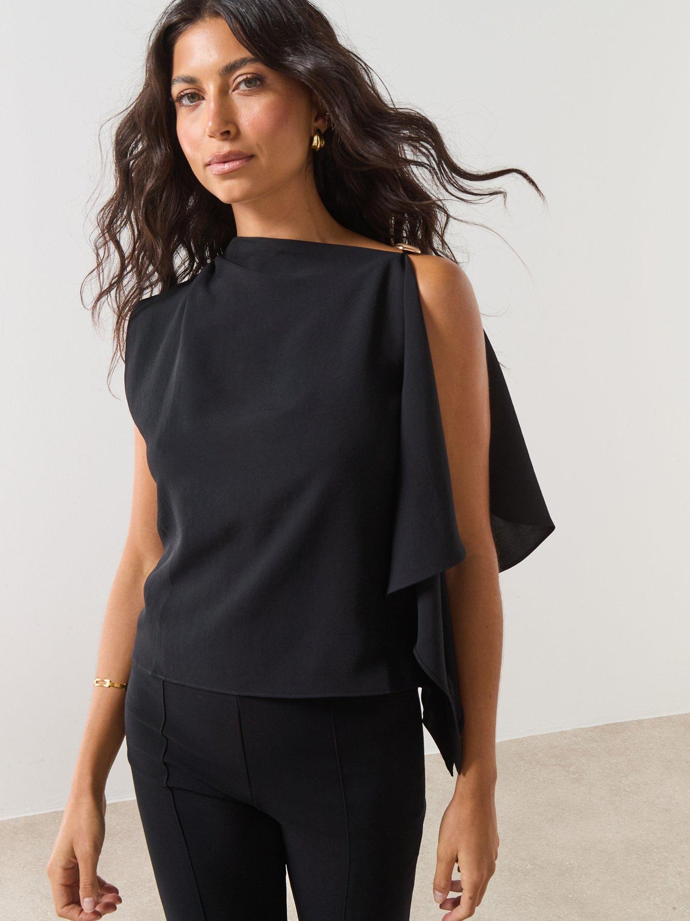 front image of mango-blouse-with-asymmetrical-neckline-black