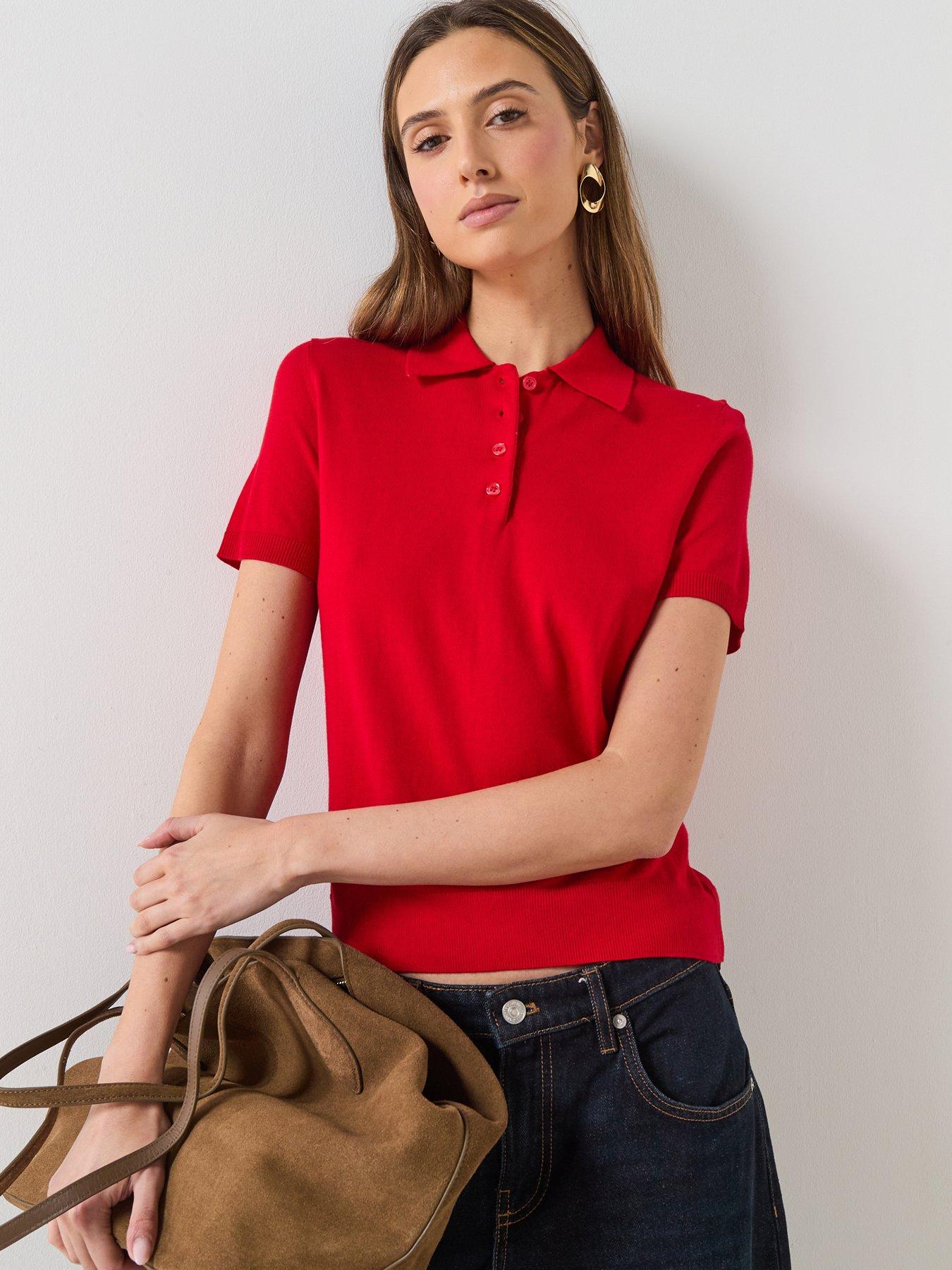 front image of mango-polo-neck-short-sleeved-sweater-red