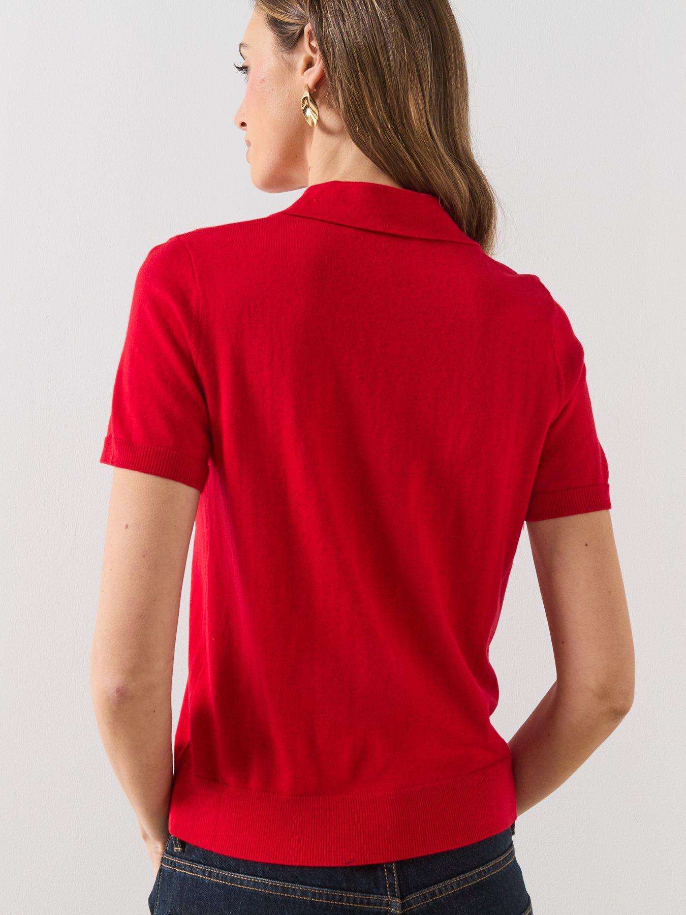  image of mango-polo-neck-short-sleeved-sweater-red