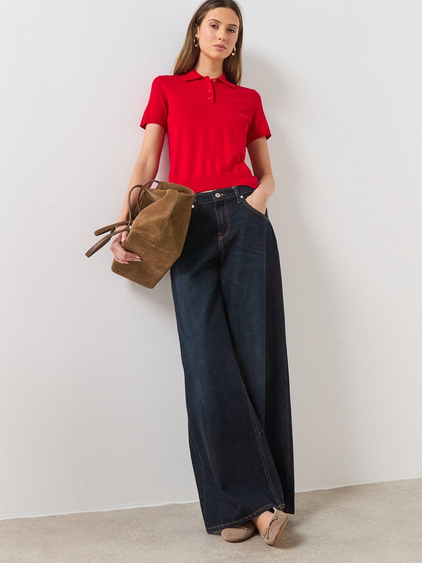  image of mango-polo-neck-short-sleeved-sweater-red