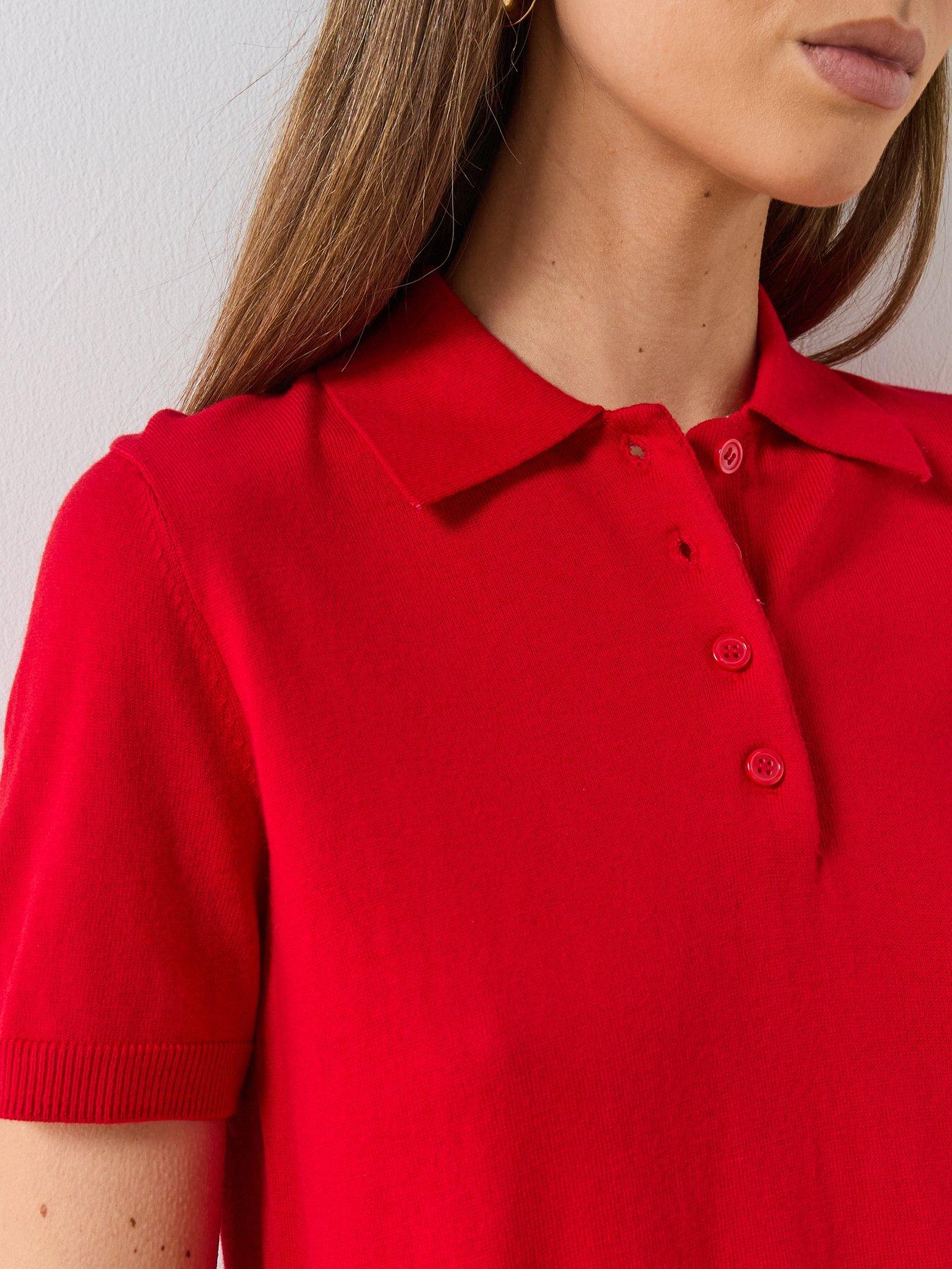  image of mango-polo-neck-short-sleeved-sweater-red