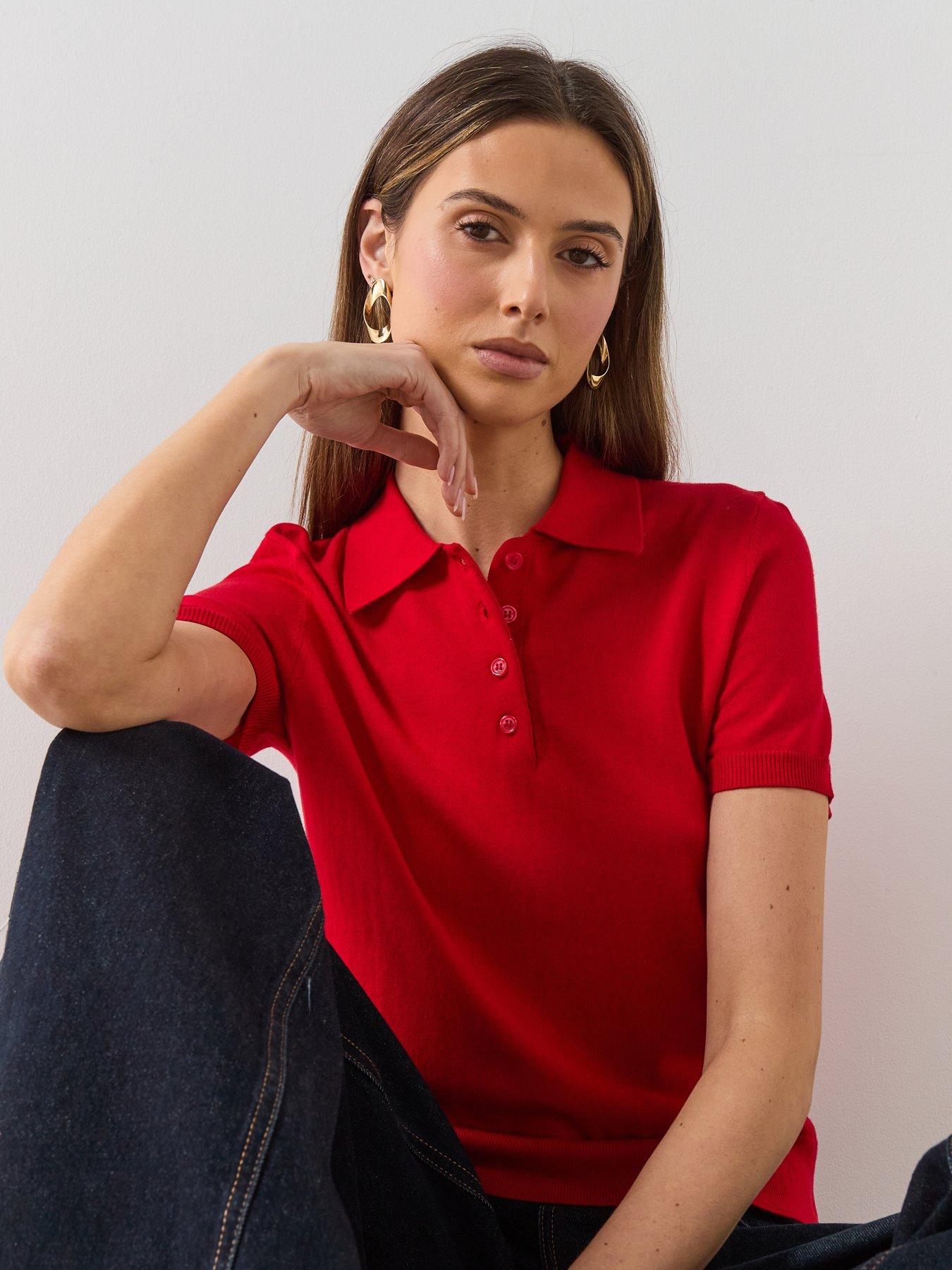  image of mango-polo-neck-short-sleeved-sweater-red