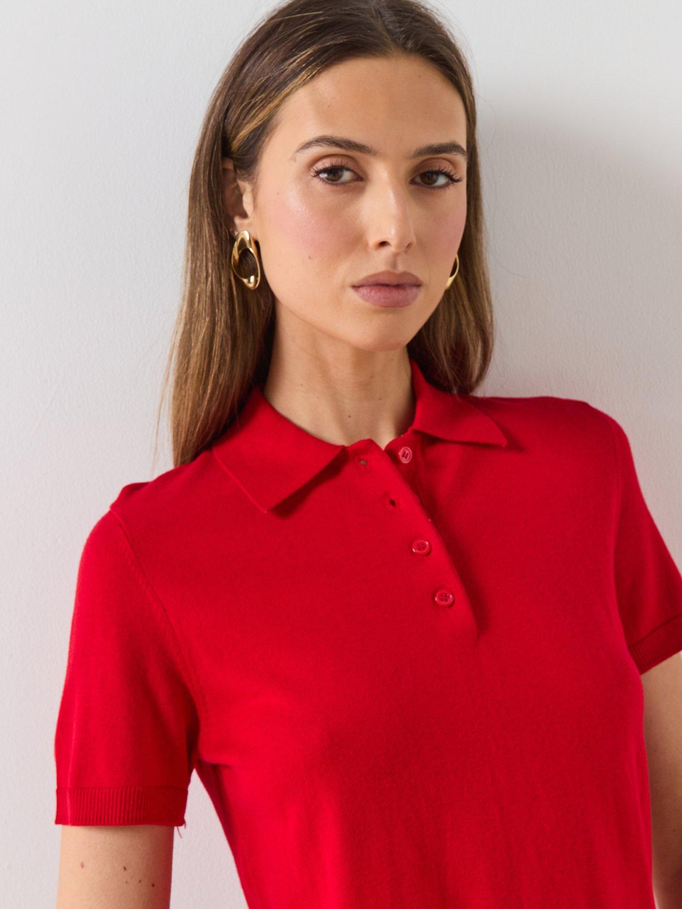  image of mango-polo-neck-short-sleeved-sweater-red
