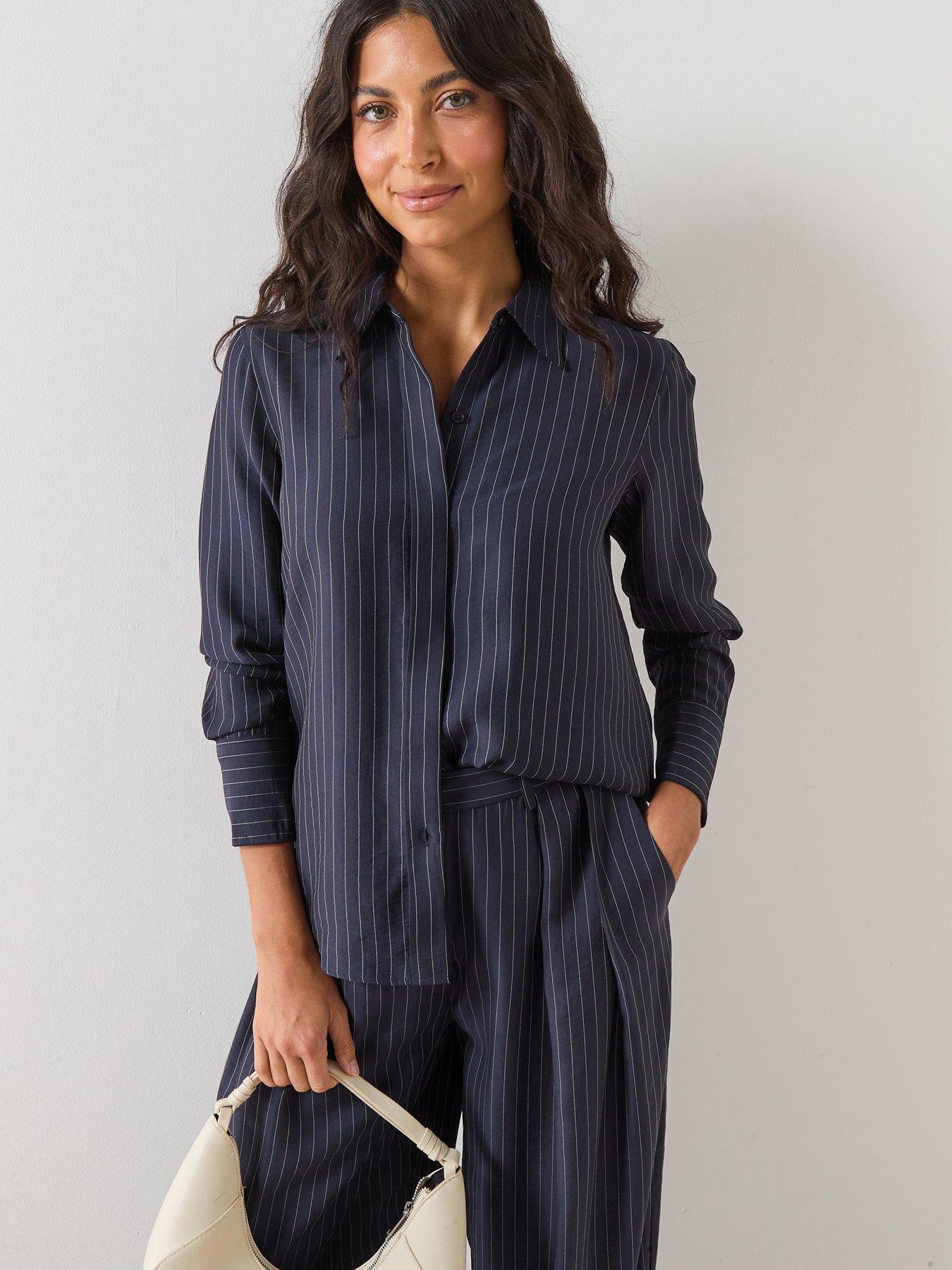 Mango Pinstripe Shirt - Blue