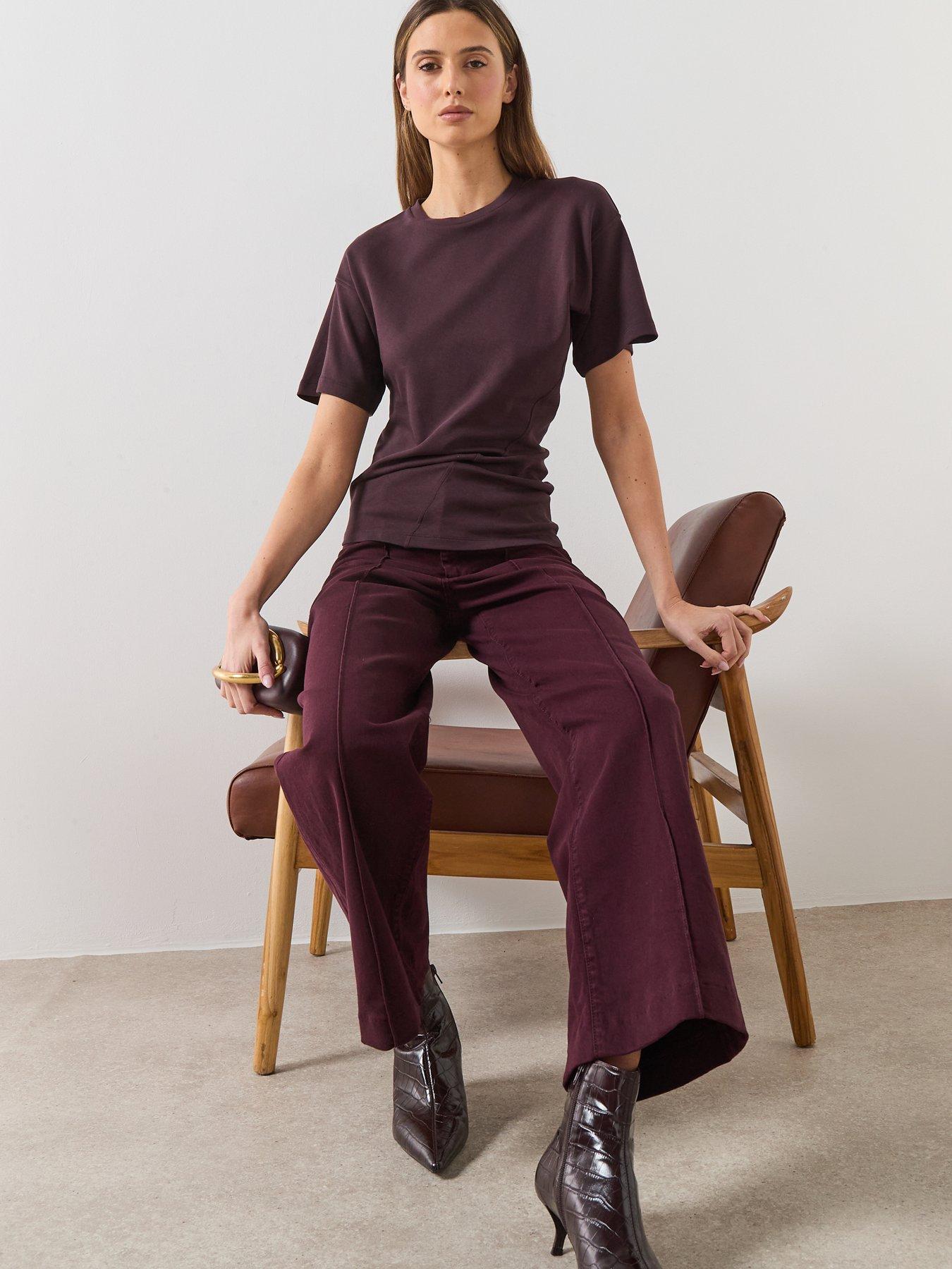  image of mango-high-waisted-wide-leg-jeans-with-stitch-front-detail-red