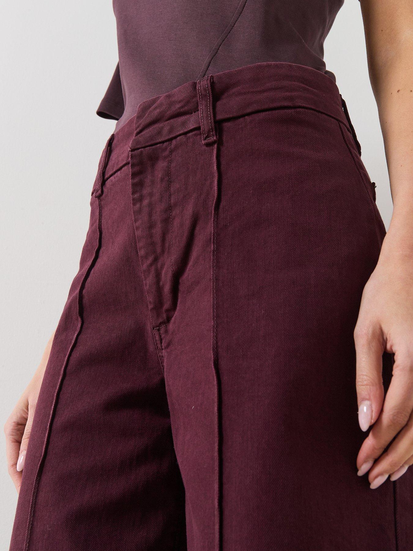  image of mango-high-waisted-wide-leg-jeans-with-stitch-front-detail-red