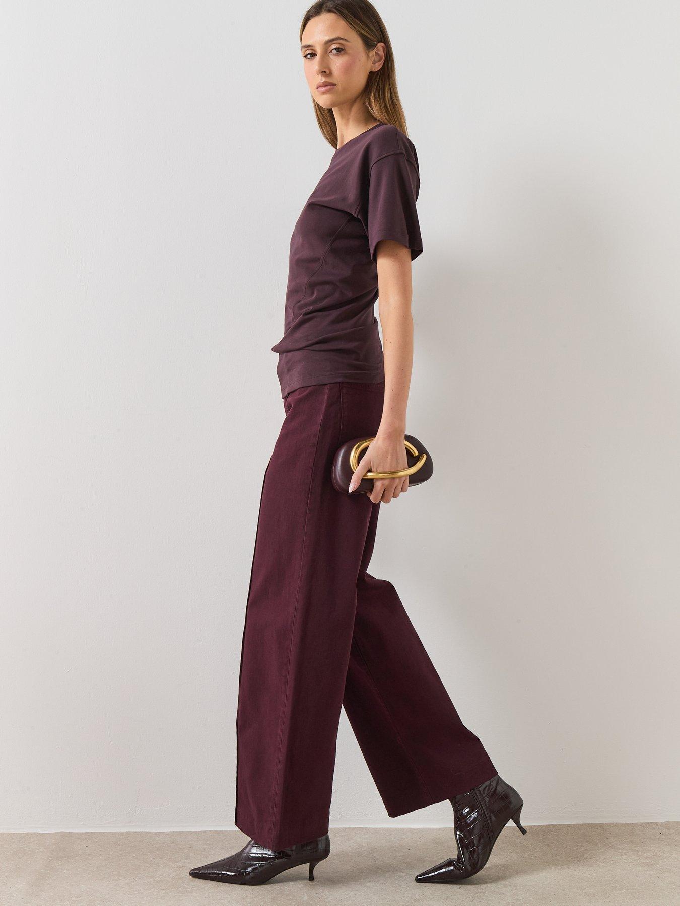  image of mango-high-waisted-wide-leg-jeans-with-stitch-front-detail-red