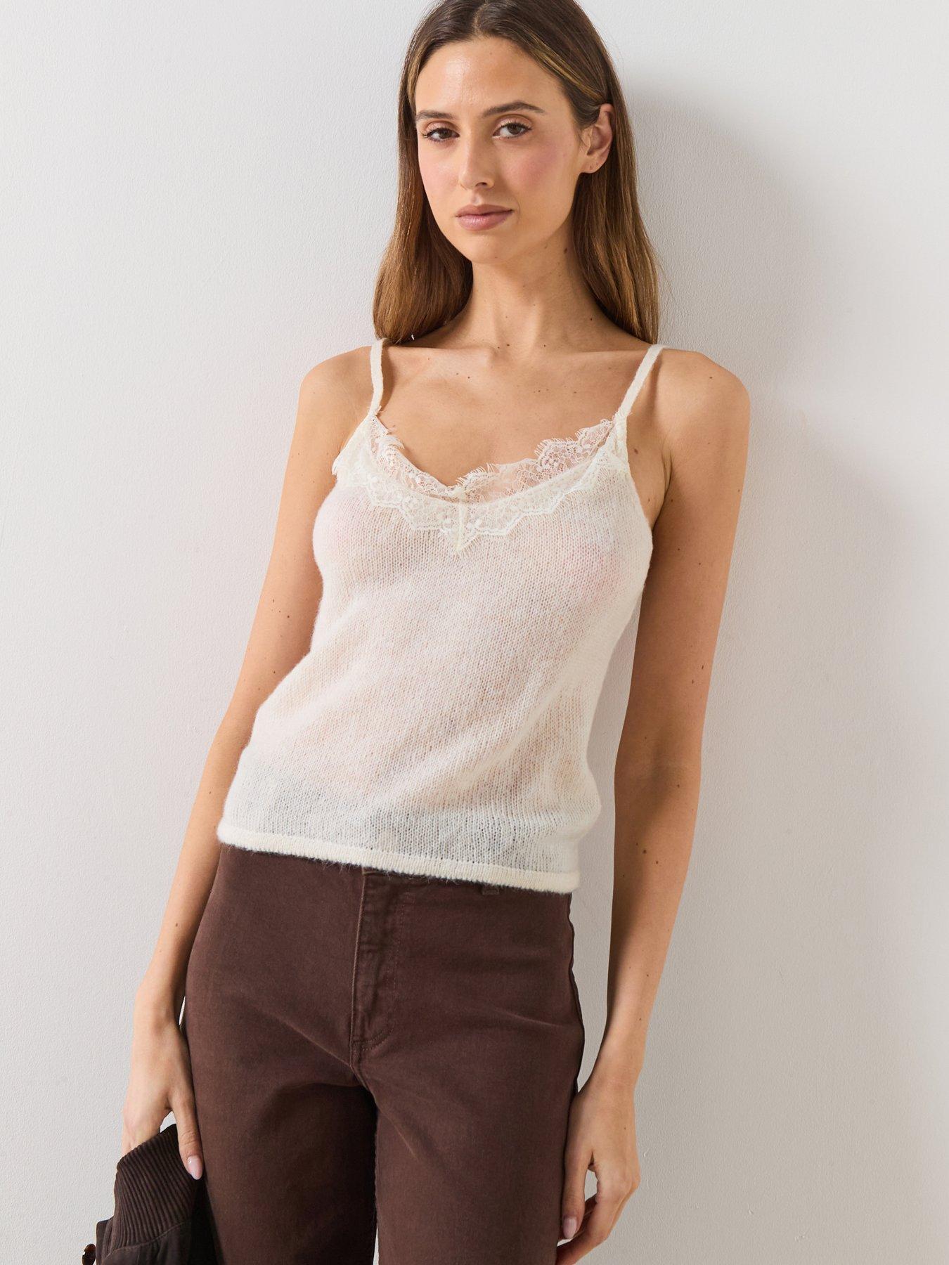  image of mango-top-with-lace-neck-beige