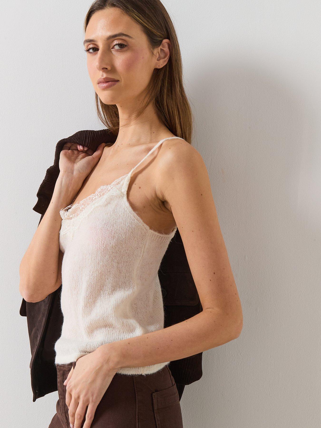  image of mango-top-with-lace-neck-beige
