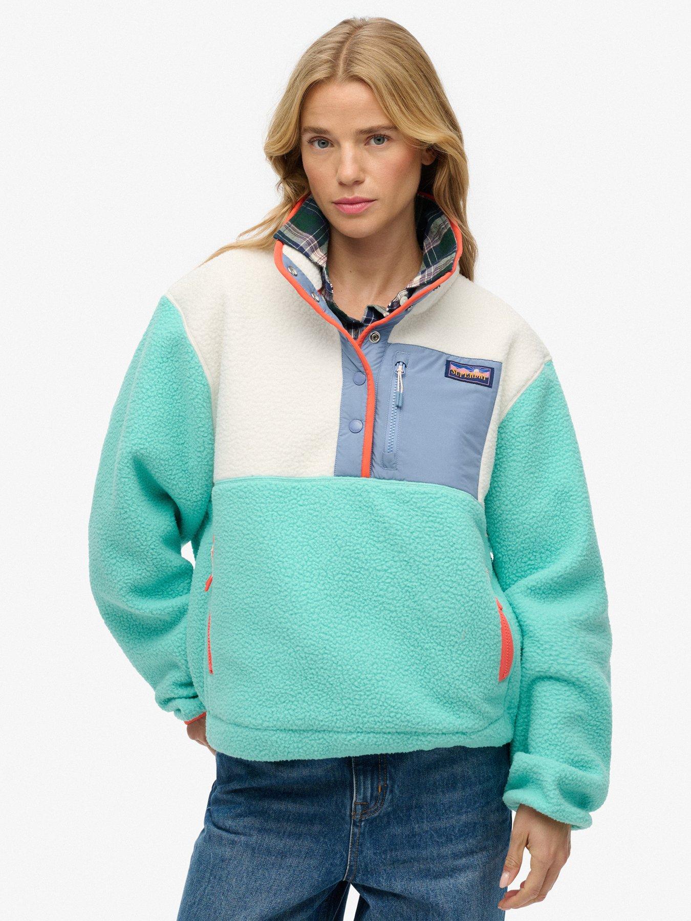  image of superdry-colour-block-fleece-pull-over-green