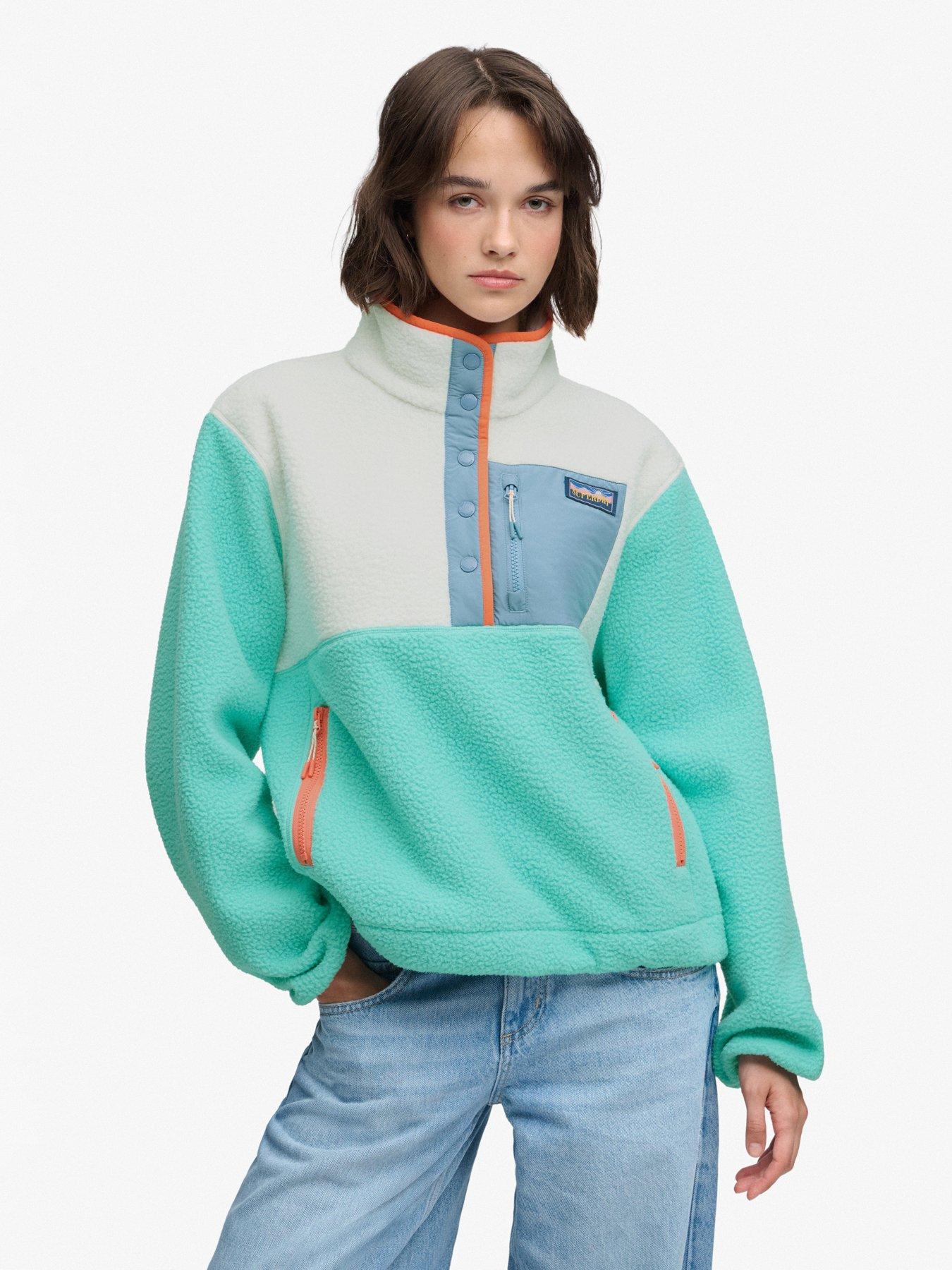 front image of superdry-colour-block-fleece-pull-over-green
