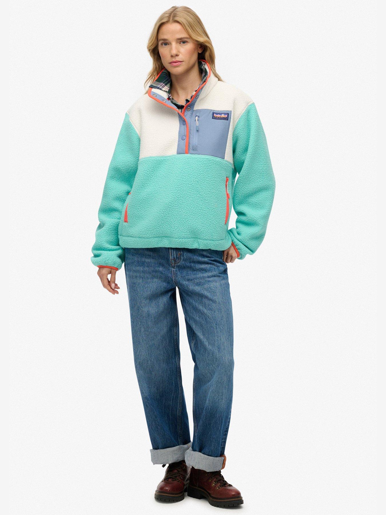  image of superdry-colour-block-fleece-pull-over-green