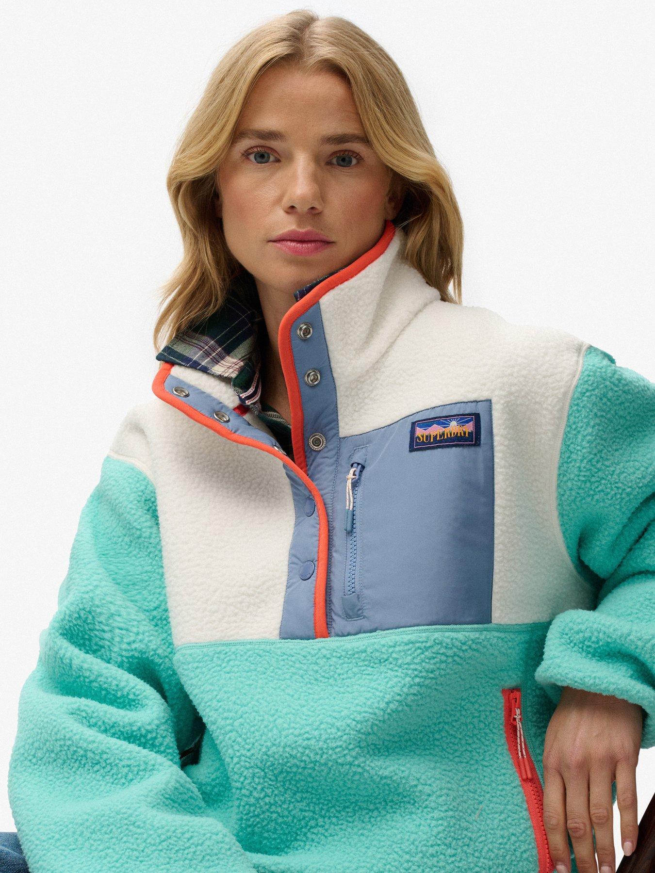  image of superdry-colour-block-fleece-pull-over-green