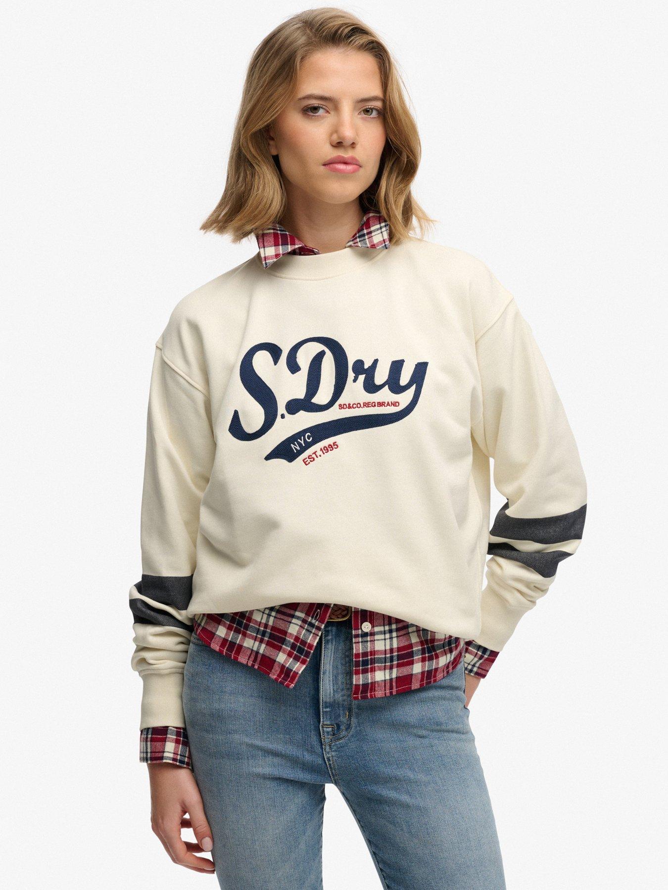 front image of superdry-varsity-script-loose-crew-sweatshirt-cream