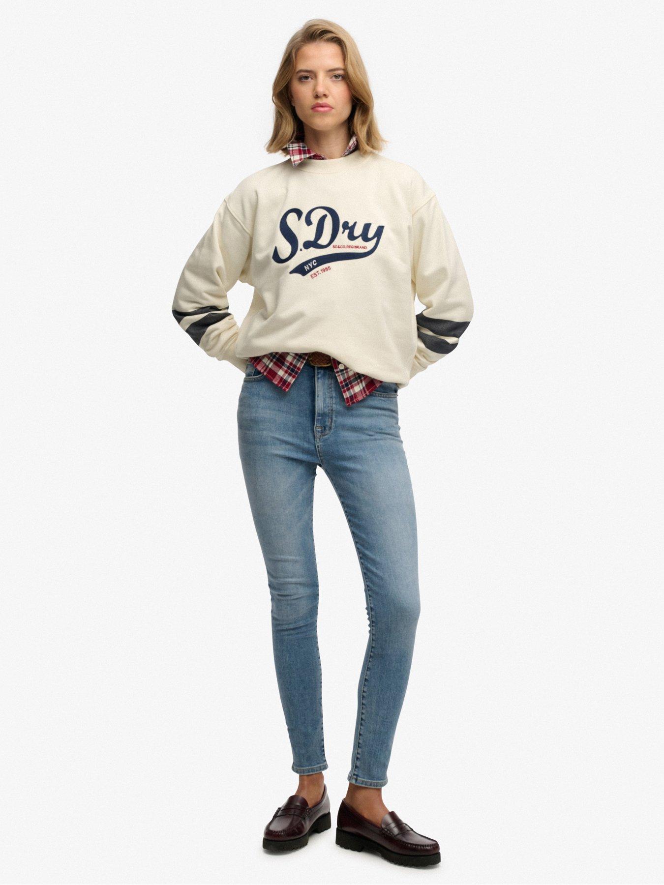  image of superdry-varsity-script-loose-crew-sweatshirt-cream