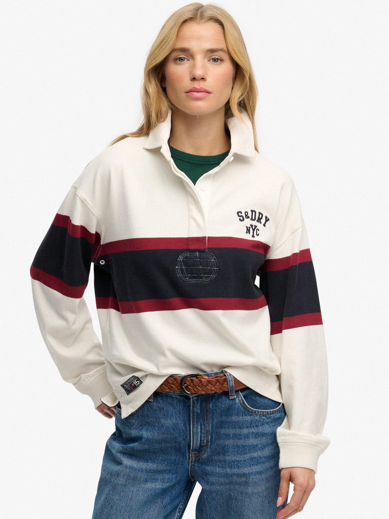 Superdry Heritage Stripe Rugby Top - White
