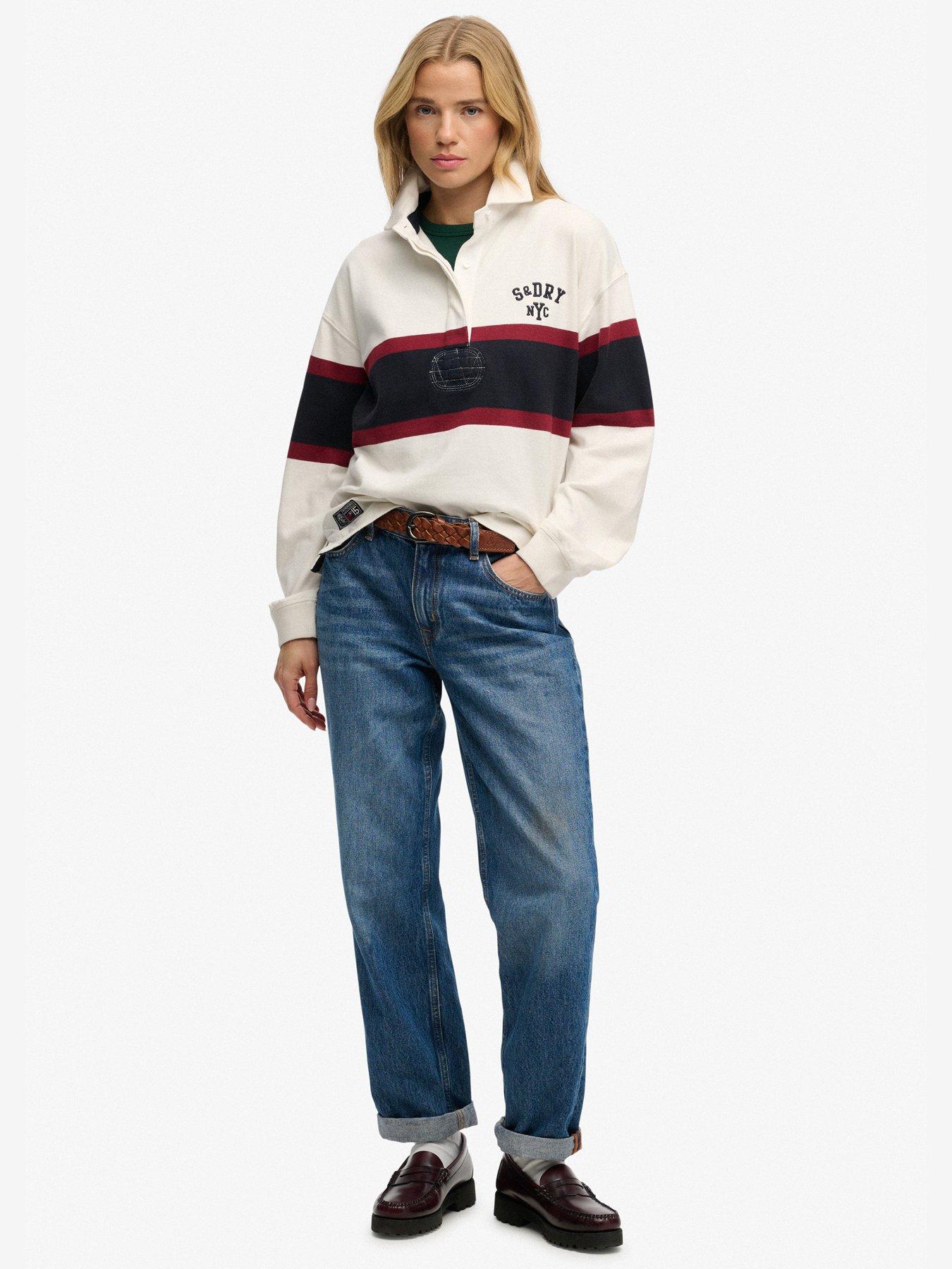 Image 3 of 5 of Superdry Heritage Stripe Rugby Top - White