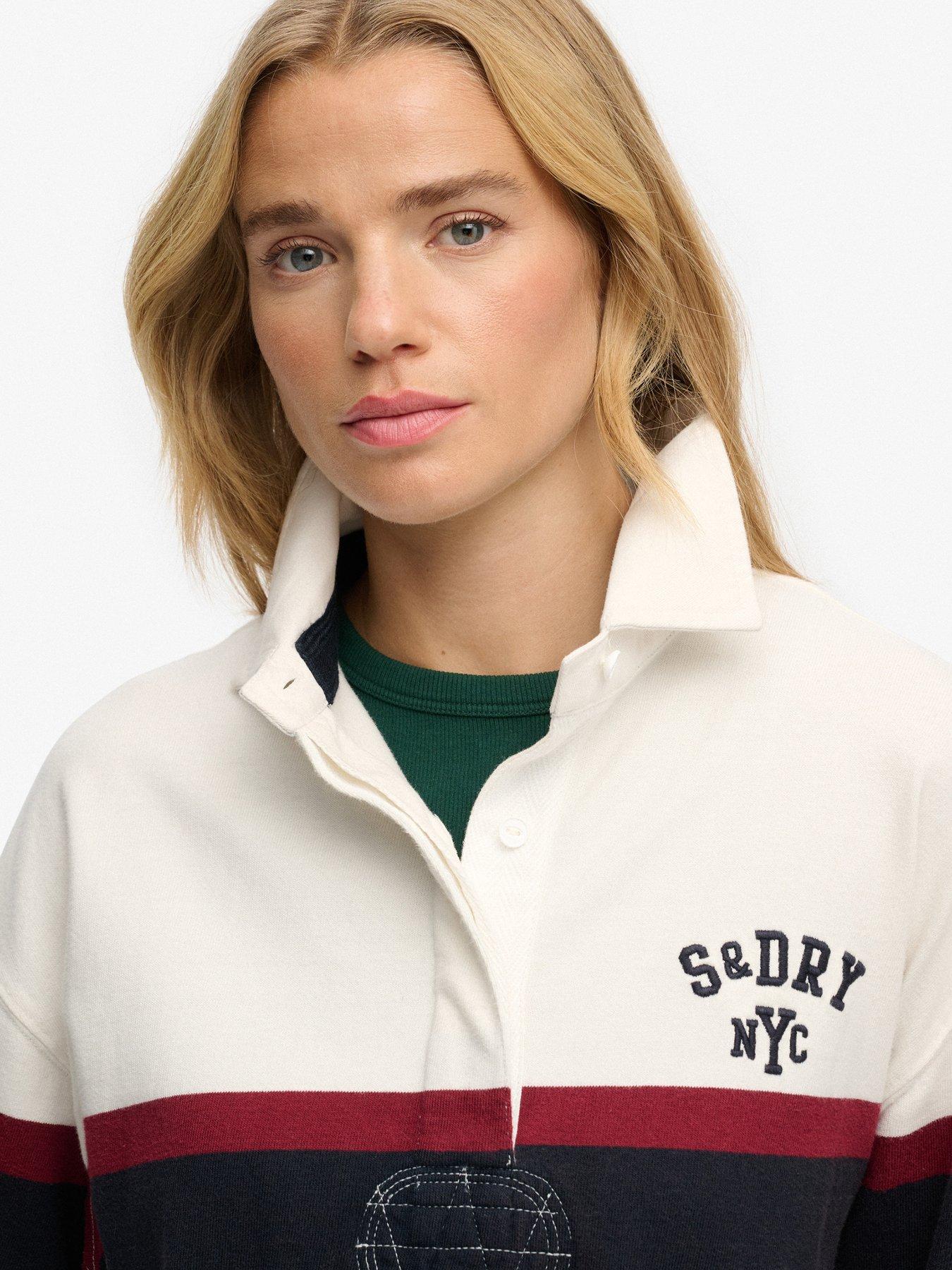 Image 4 of 5 of Superdry Heritage Stripe Rugby Top - White