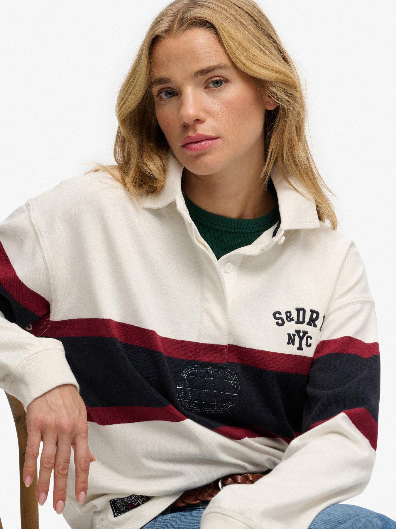Image 5 of 5 of Superdry Heritage Stripe Rugby Top - White