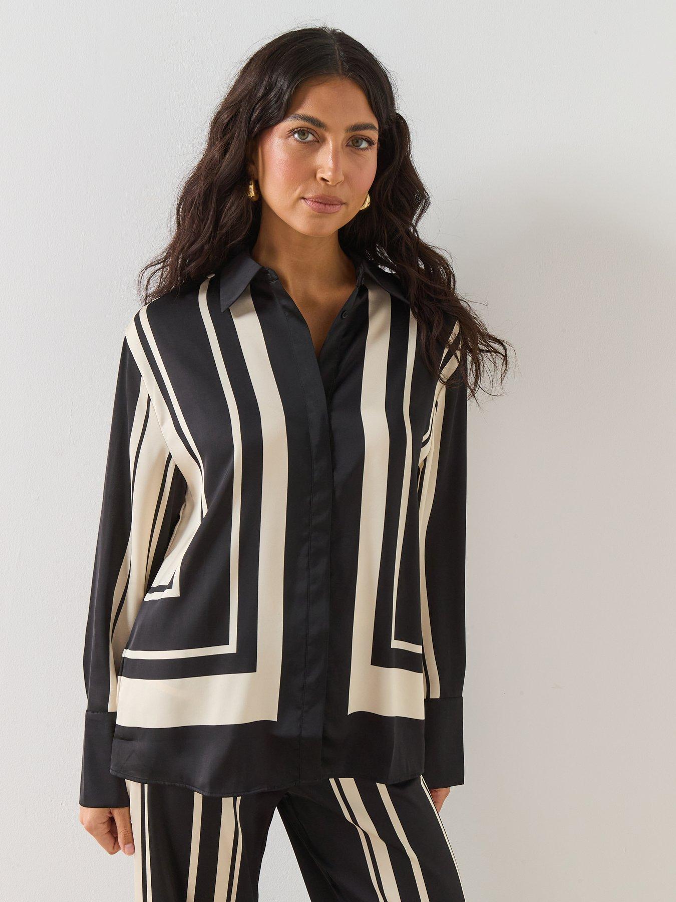 front image of mango-satin-print-blouse-black