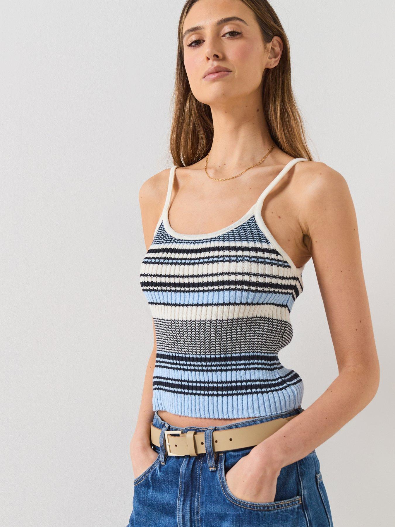 Mango Striped Knitted Fitted Top - Blue