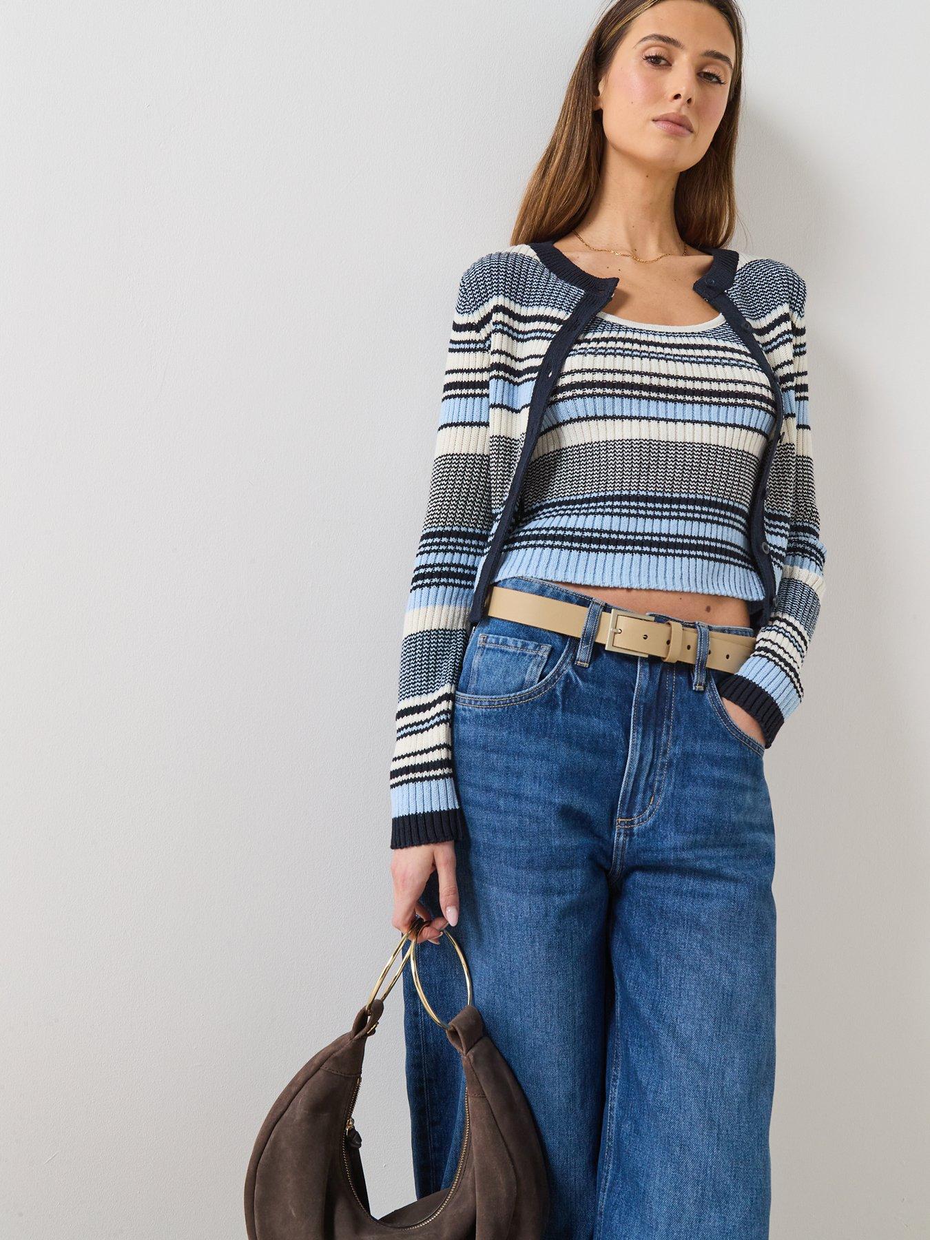 Image 5 of 6 of Mango Striped Knitted Fitted Top - Blue