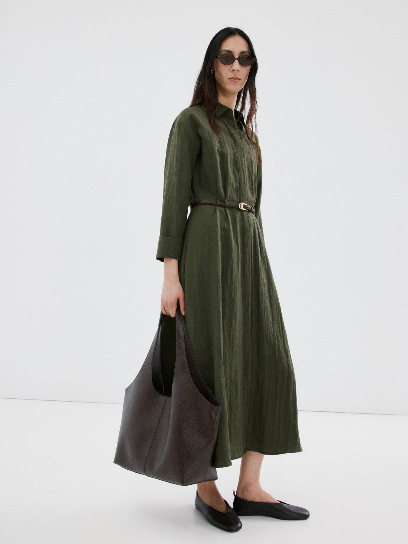 Mango Lyocell Shirt Dress - Khaki