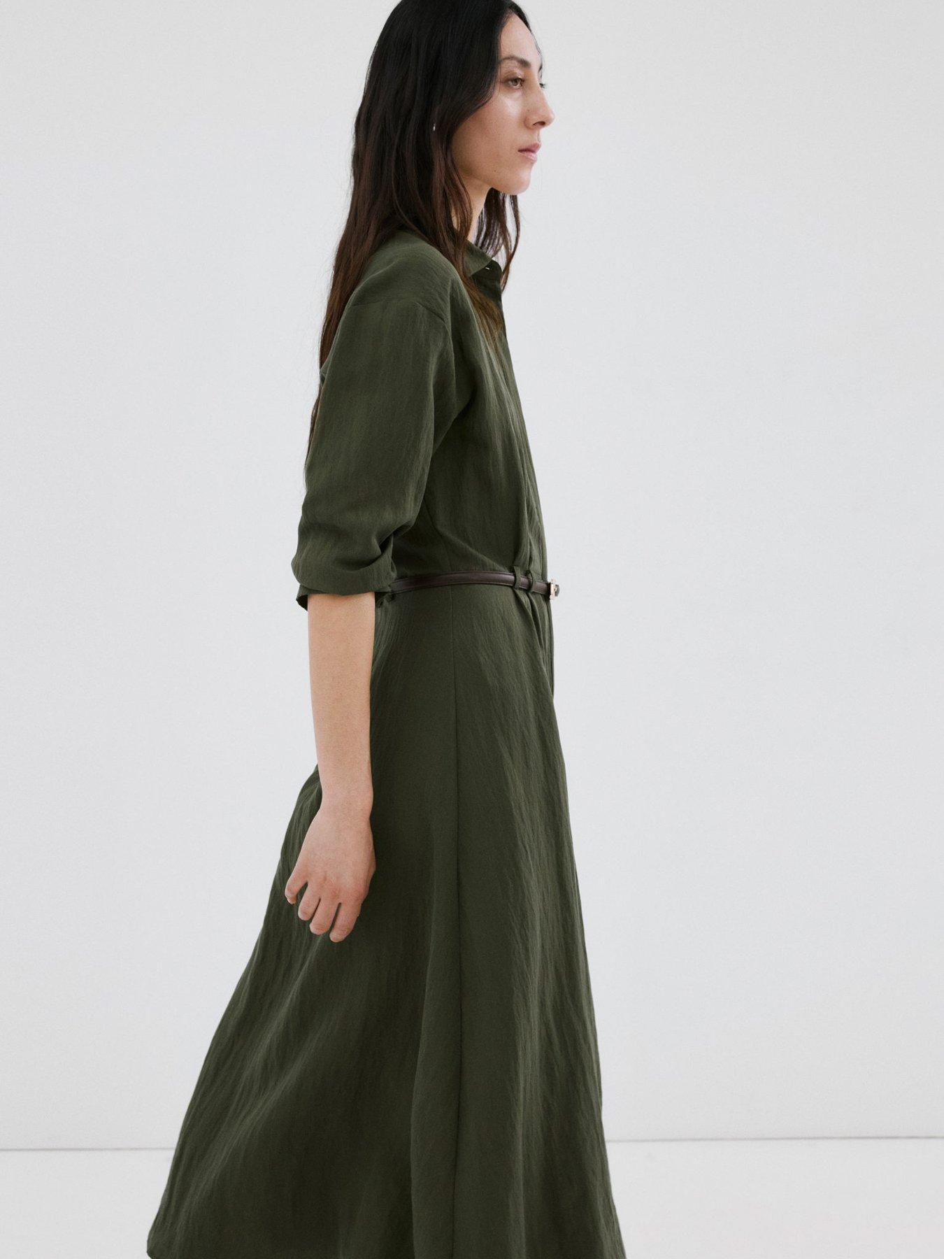  image of mango-lyocell-shirt-dress-khaki