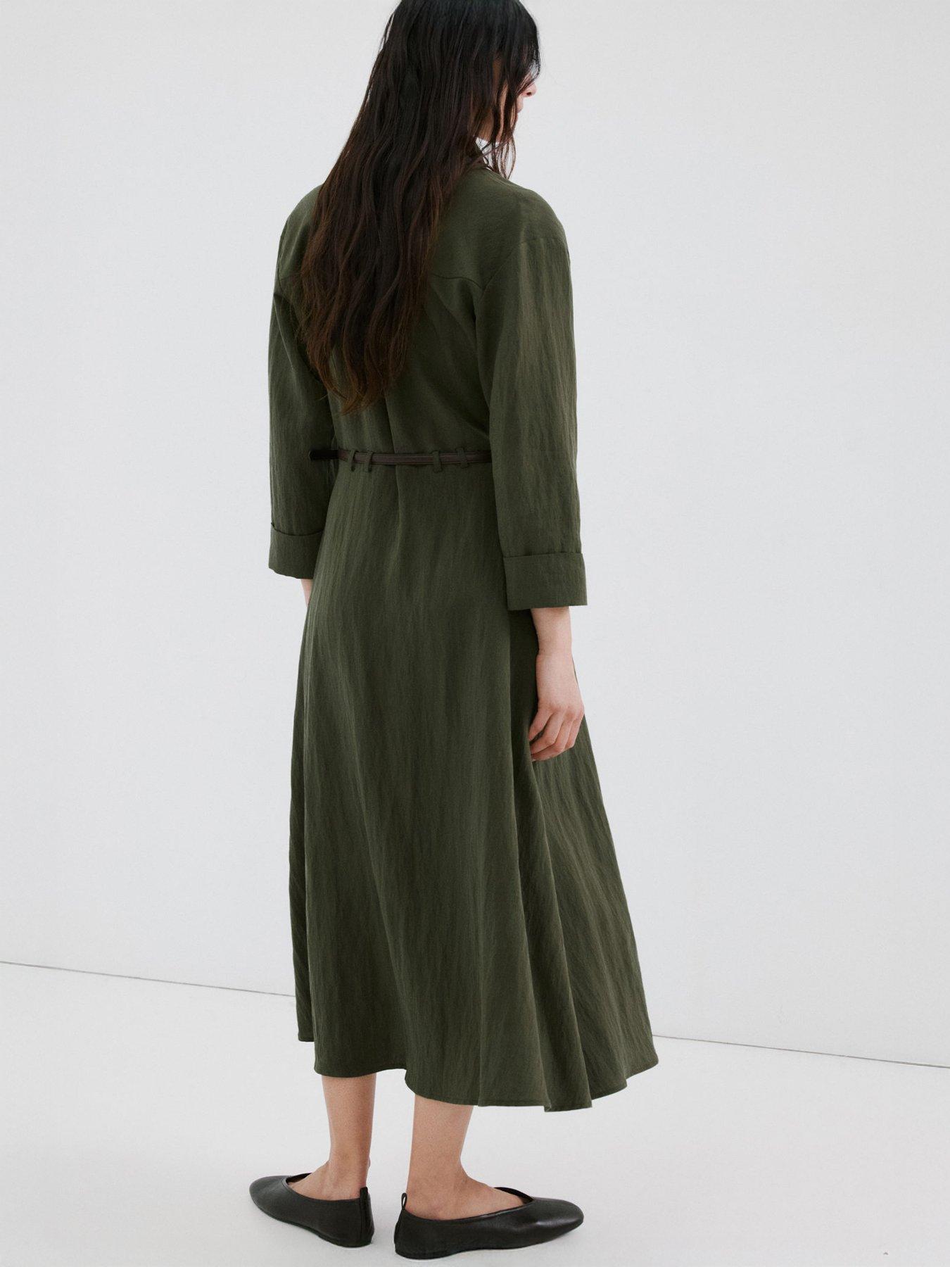  image of mango-lyocell-shirt-dress-khaki
